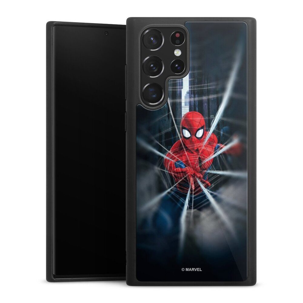 DeinDesign Handyhülle Marvel Kinofilm Spider-Man Webs In Action, Samsung Galaxy S22 Ultra Gallery Case Glas Hülle