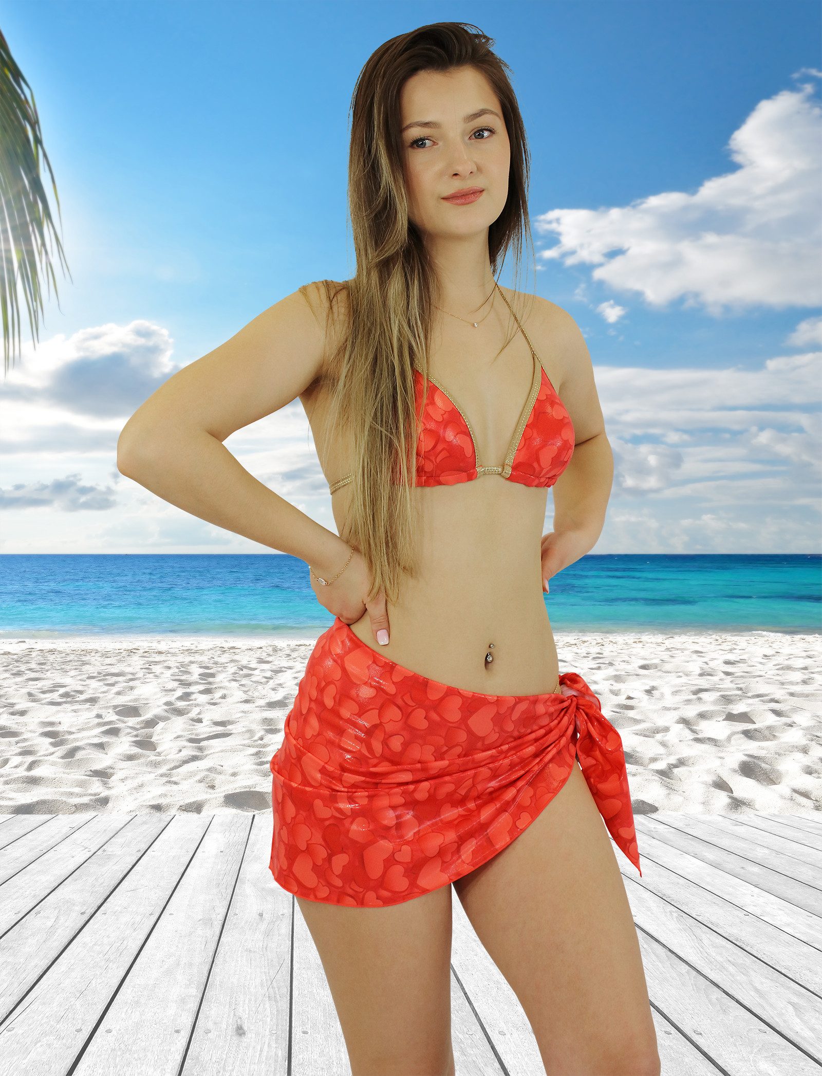Miss Beach Pareo Strandtuch, Strandrock, Bikini Cover-Up Tuch, Schultertuch, Glanz-Optik
