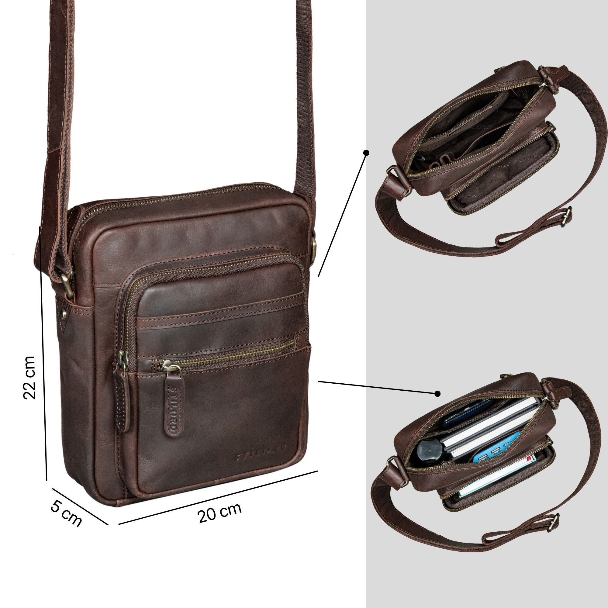 STILORD Schultertasche "Rayo" Kleine Echtleder Herrenhandtasche zum Umhängen