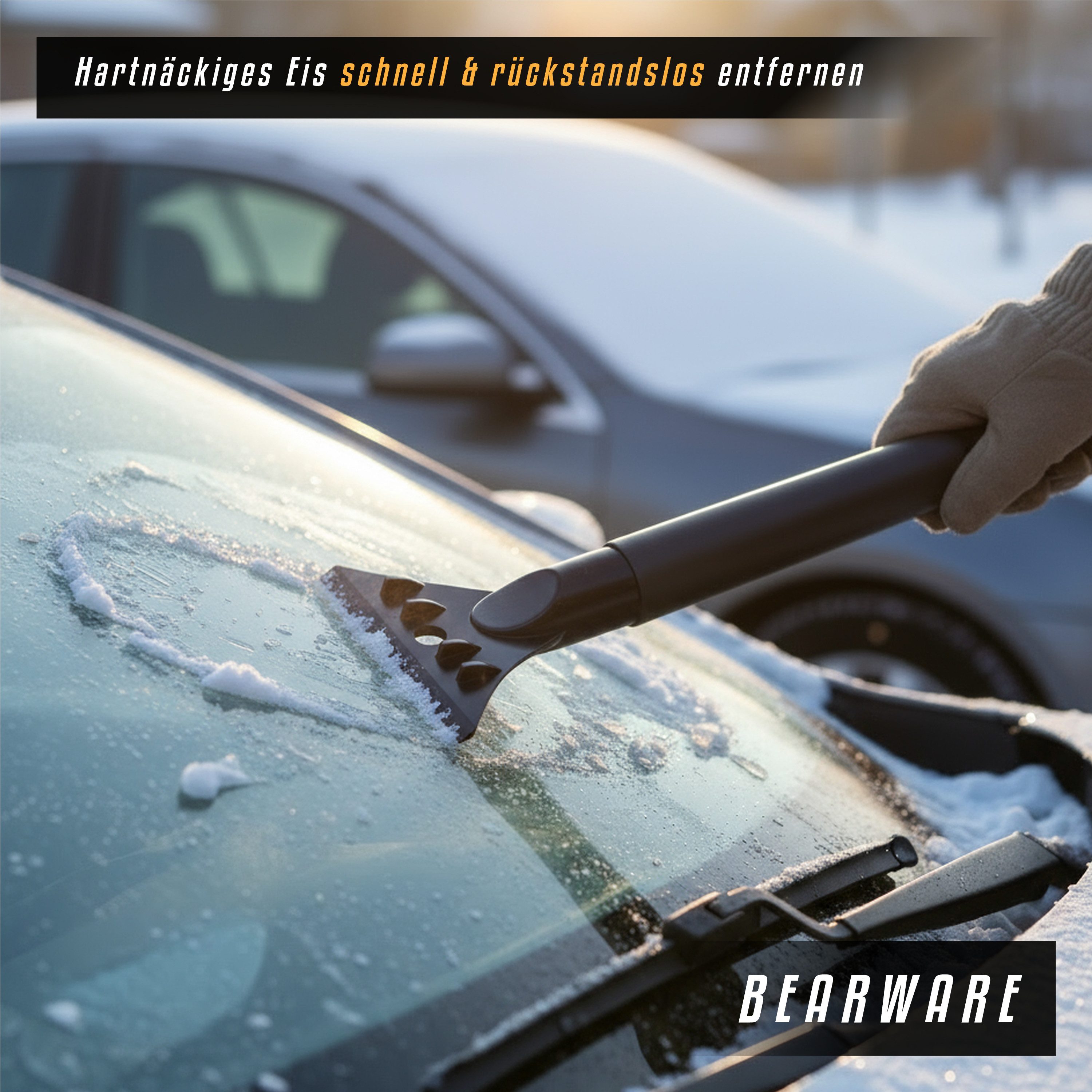 BEARWARE Ice Scraper with Snow Brush for Car, Motorhome & Truck made of shatterproof ABS, gentle 2-in-1 scraper & snow brush, 50cm long with ice breaker teeth
