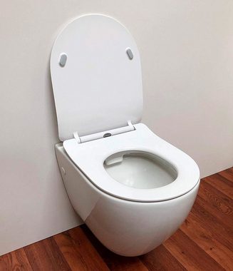 ADOB Tiefspül-WC, wandhängend, Abgang waagerecht, Set, Spülrandlos, inkl. Slim-WC-Sitz und Schallschutzmatte