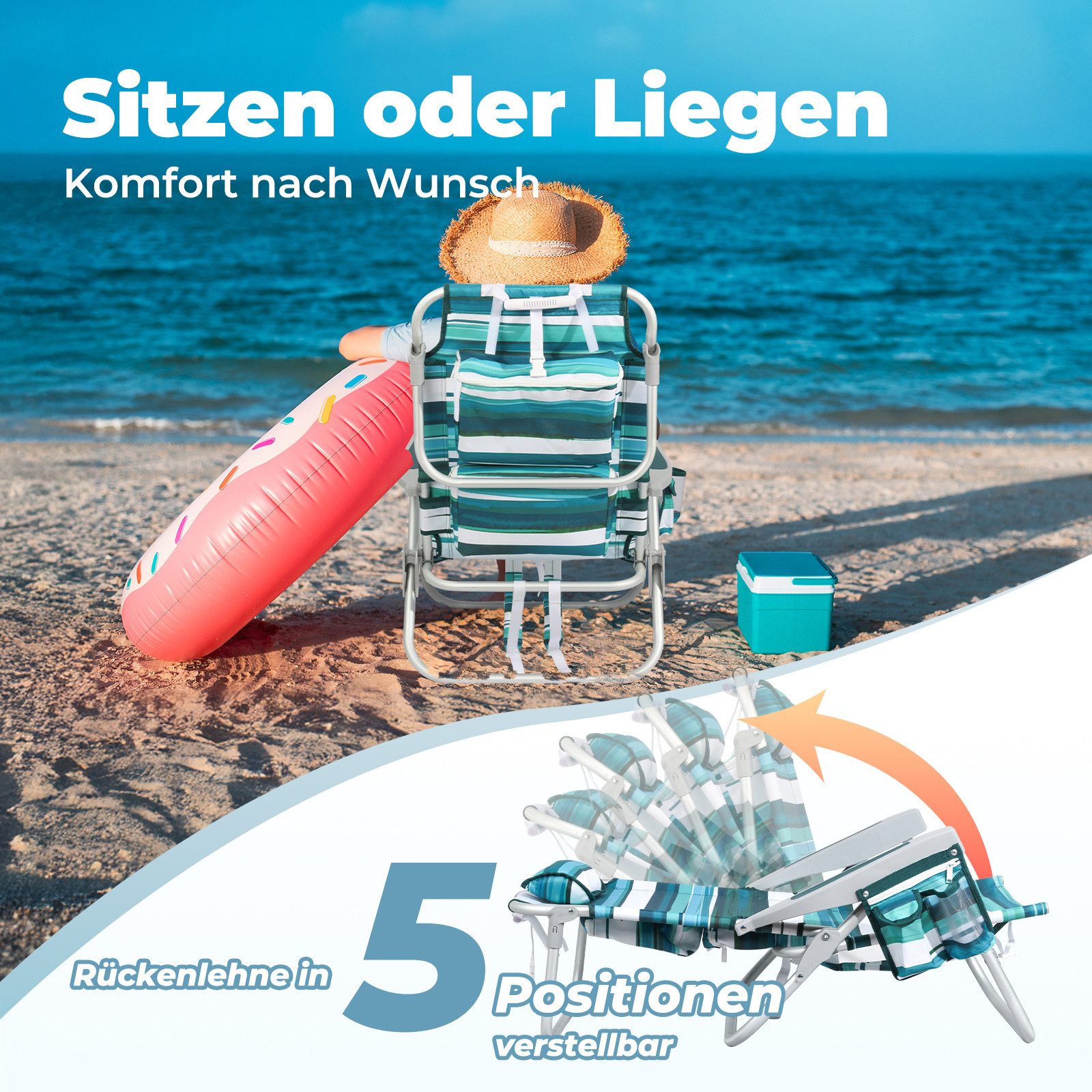 HOMECALL Klappstuhl Strandstuhl Leicht Klappbar Camping, 5-fach verstellbar günstig online kaufen