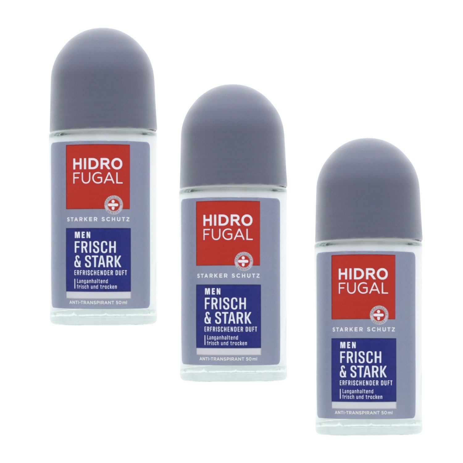 Hidrofugal Deo-Roller 3 x Hidrofugal Men Frisch & Stark Deo Roll-on je 50ml Antitranspirant