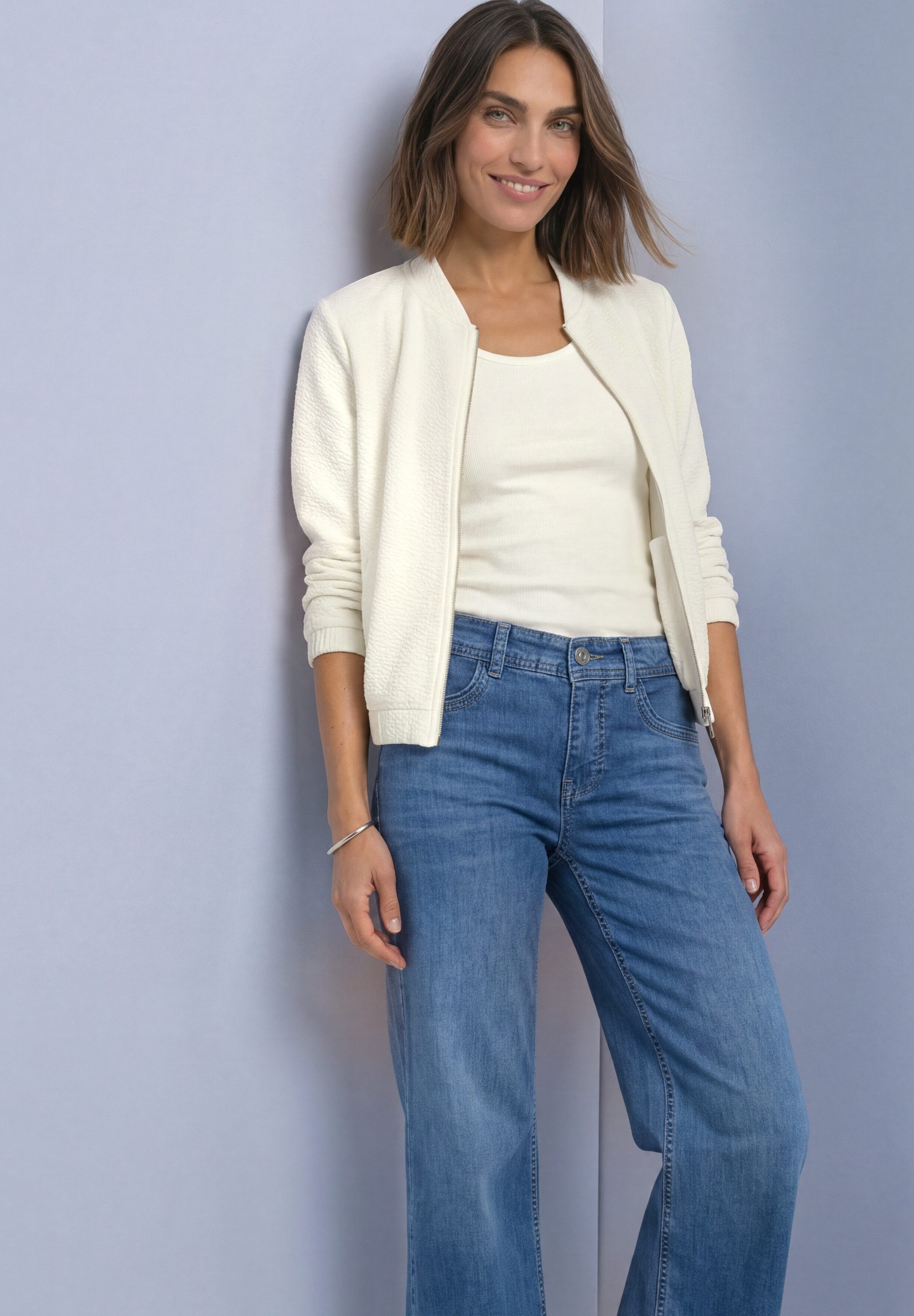 STREET ONE Sweatjacke 3/4-Arm-Blouson mit Zipper und Struktur