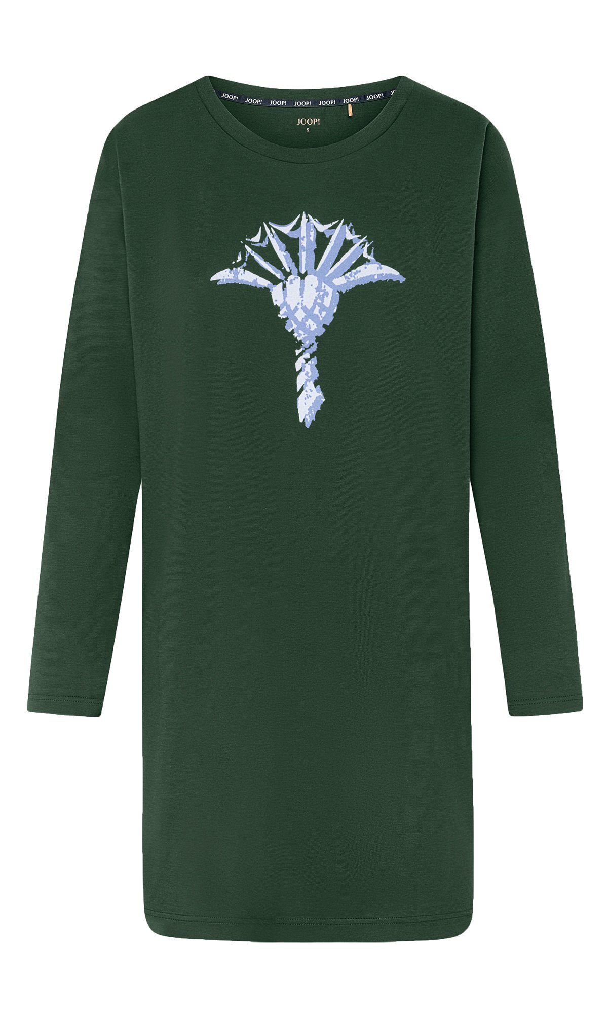 Joop! Sleepshirt mit großem Cornflower Baumwolle Print (1-tlg) Bigshirt Schlafshirt reiner langem Damen mit forest-green - (707) Arm aus