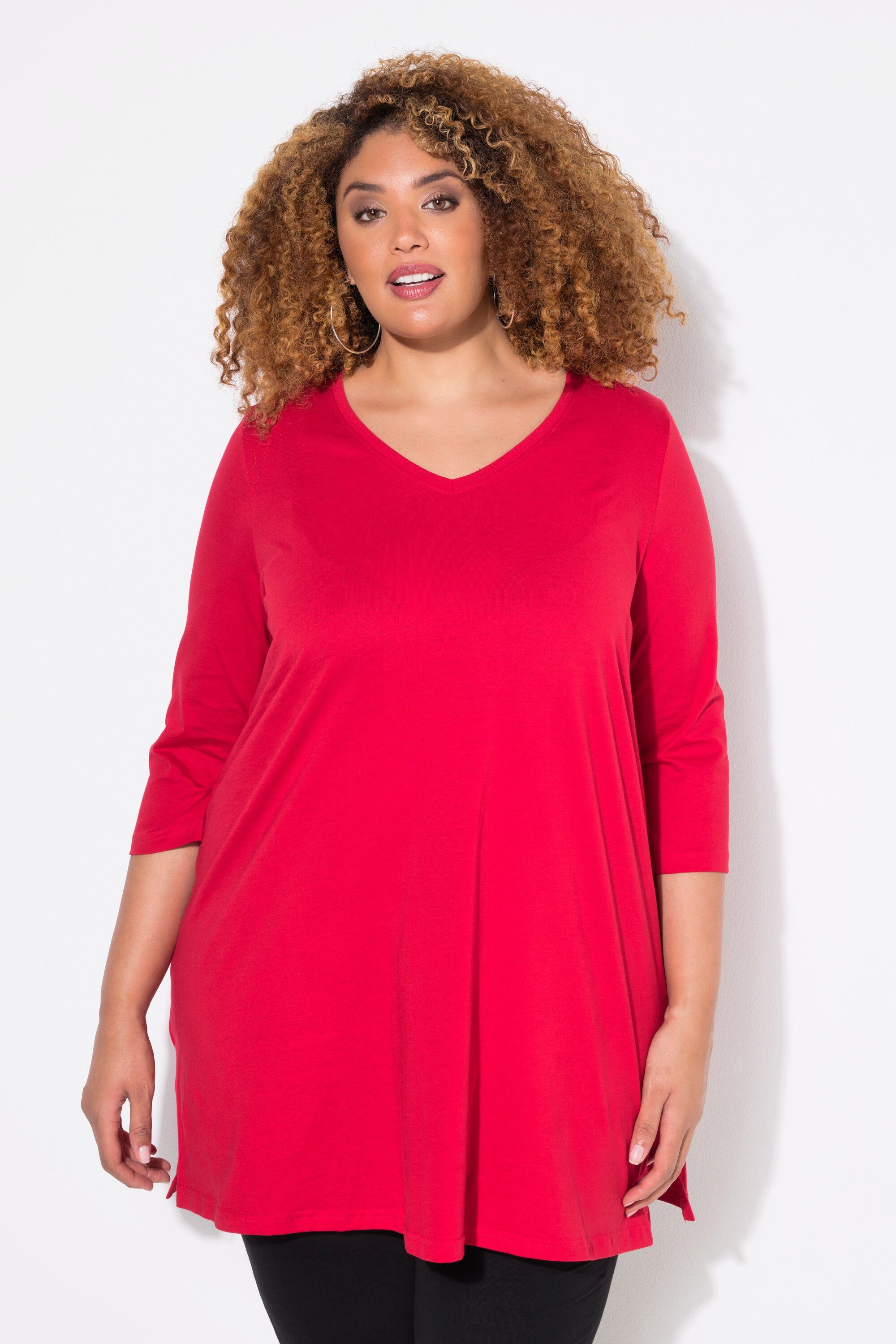 Ulla Popken Longshirt Longshirt A-Linie V-Ausschnitt 3/4-Arm