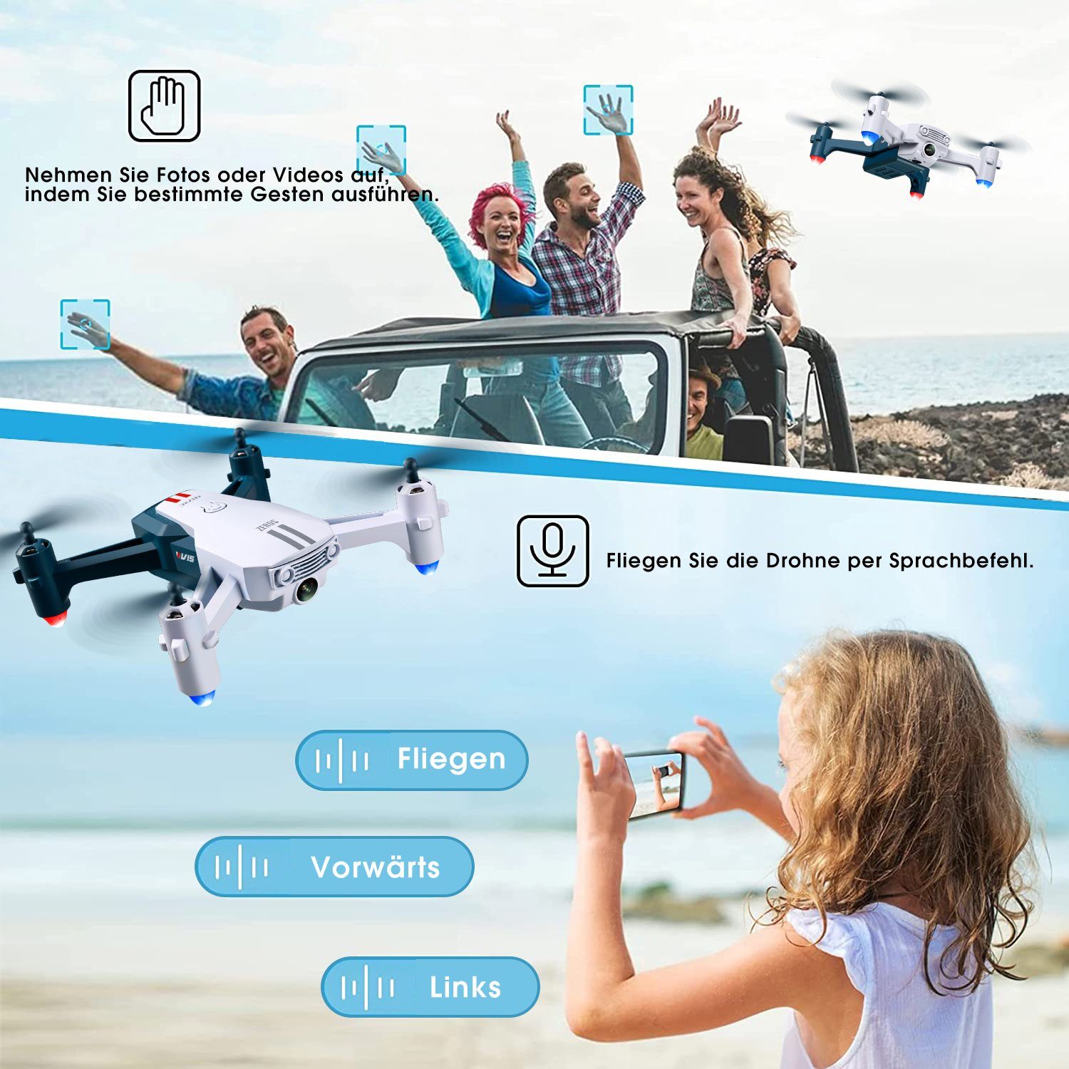 4DRC für Kinder & Anfänger, FPV-Live-Video, Blau Spielzeug-Drohne automatischer Quadcopter Schwebeflug) klappbarer HD, (1080P