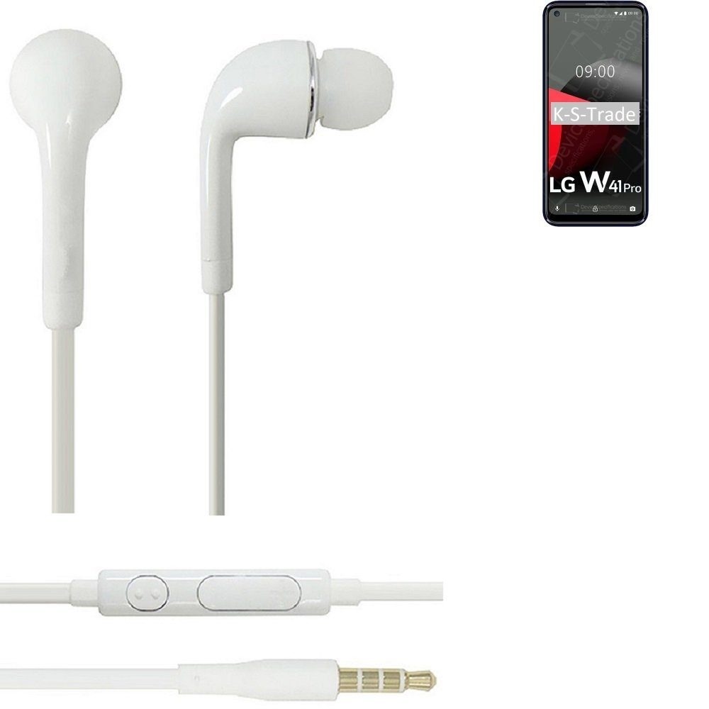 K-S-Trade für LG Electronics W41 Pro In-Ear-Kopfhörer (Kopfhörer Headset mit Mikrofon u Lautstärkeregler weiß 3,5mm)