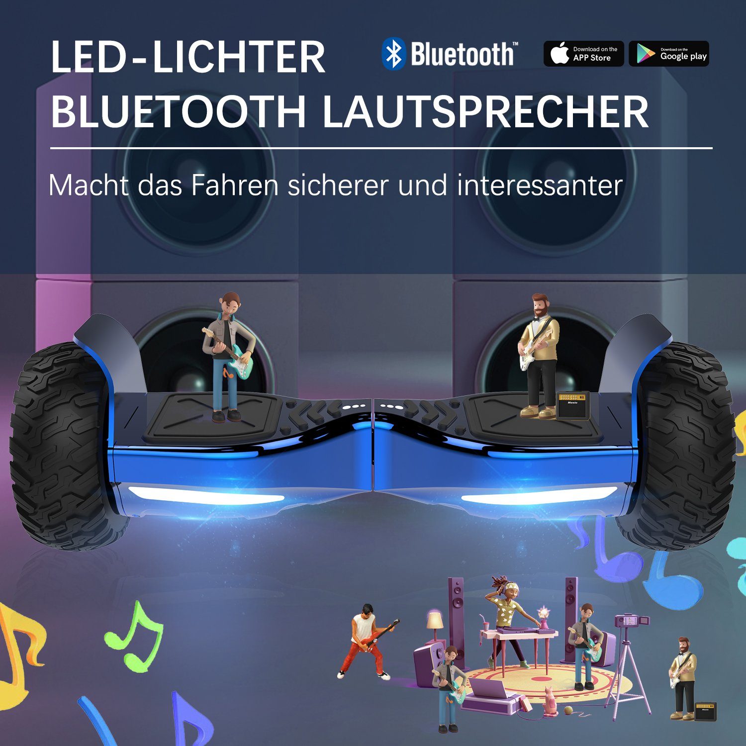 RCB Balance Scooter Kart Set, 8,5'' Off-Road SUV Hoverboard mit Sitz, Go-Kart, APP, Bluetooth