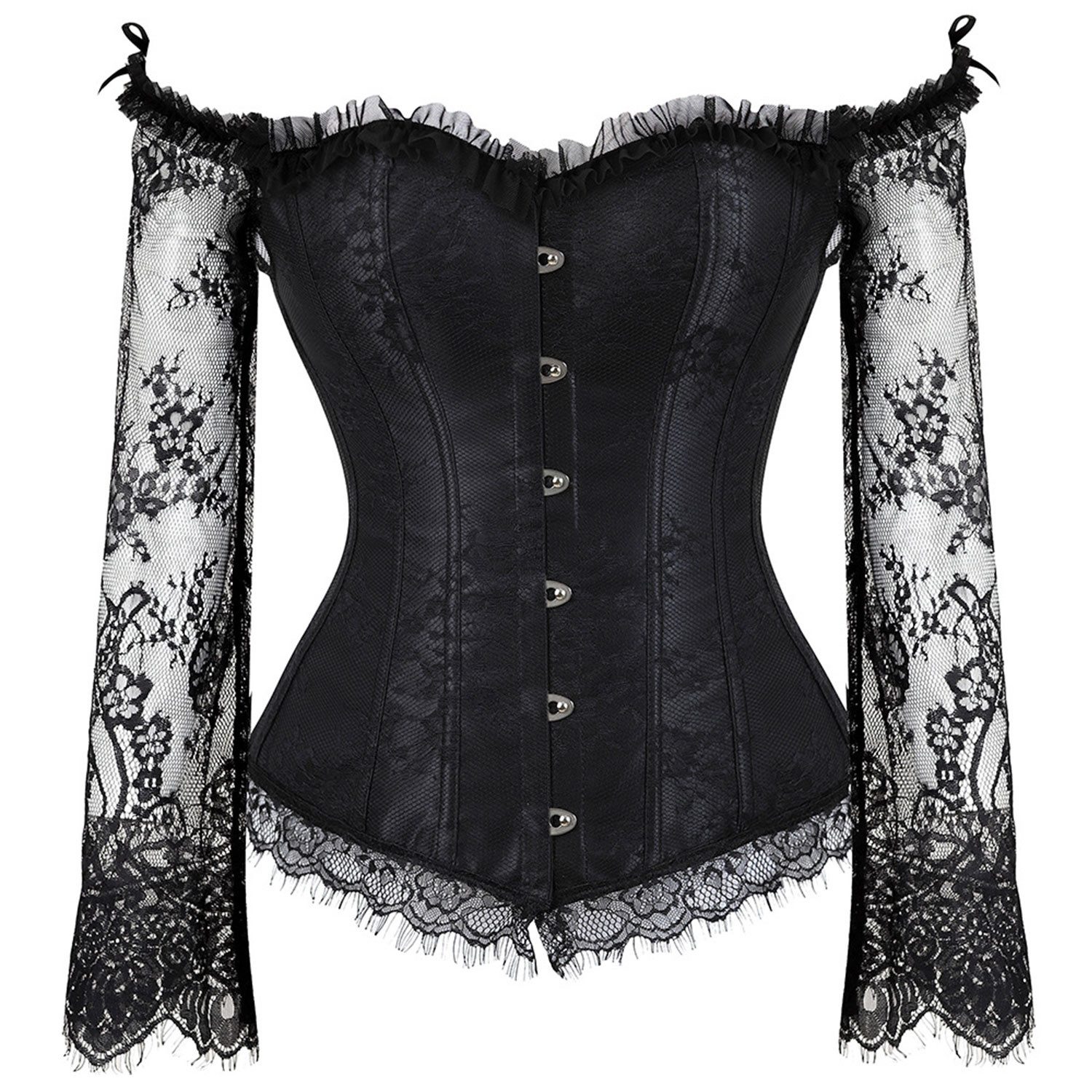 Corsage Korsett-Oberteile für Damen mit Langen Ärmeln Spitze Blumenmuster