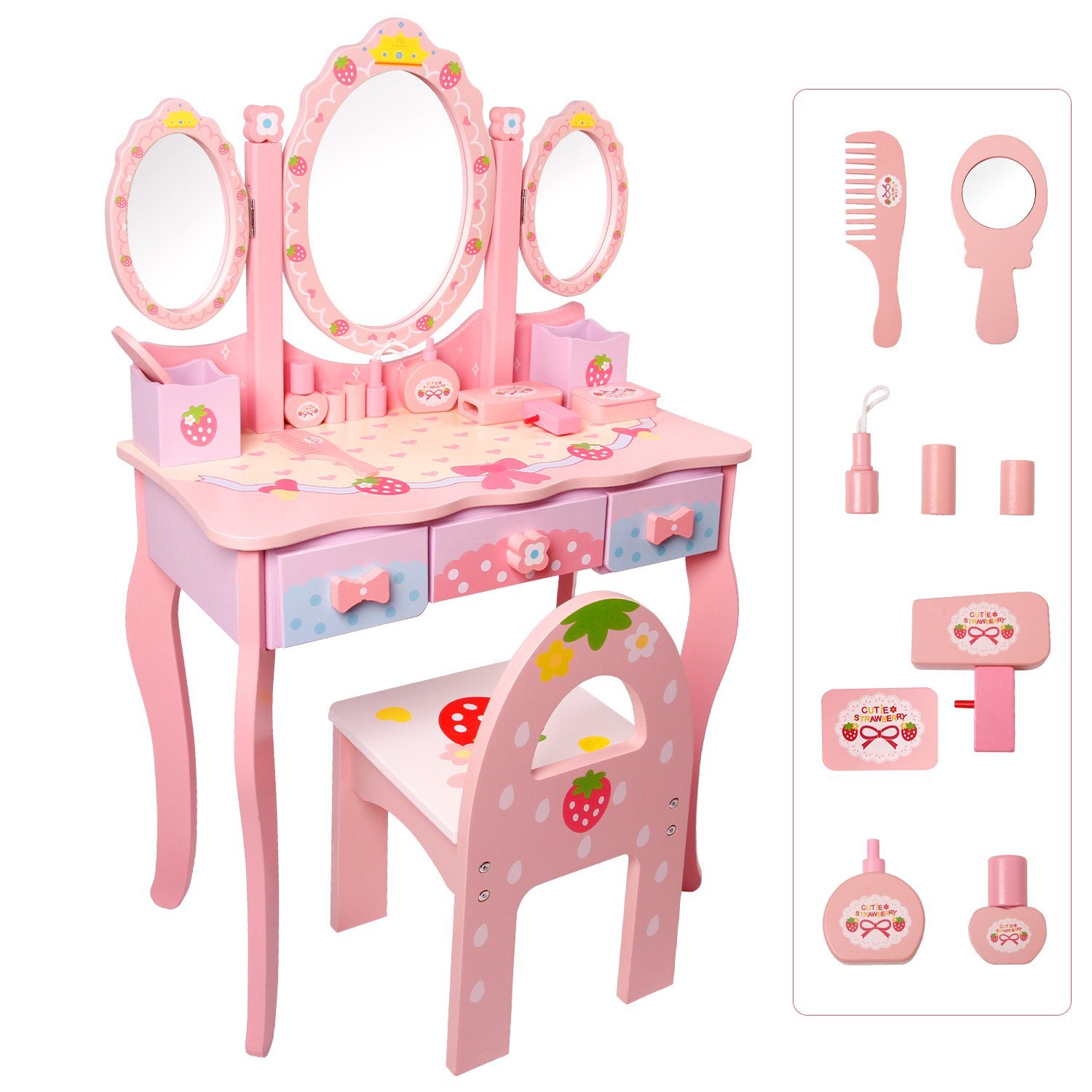 Schminktisch Spiegel Schminktisch Mädchen CCLIFE Kinder Make-up Tisch Holz Hocker