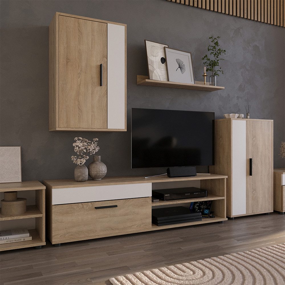 Vicco Wohnwand Berno, Sonoma/Weiß, mit 1 Klappe günstig online kaufen