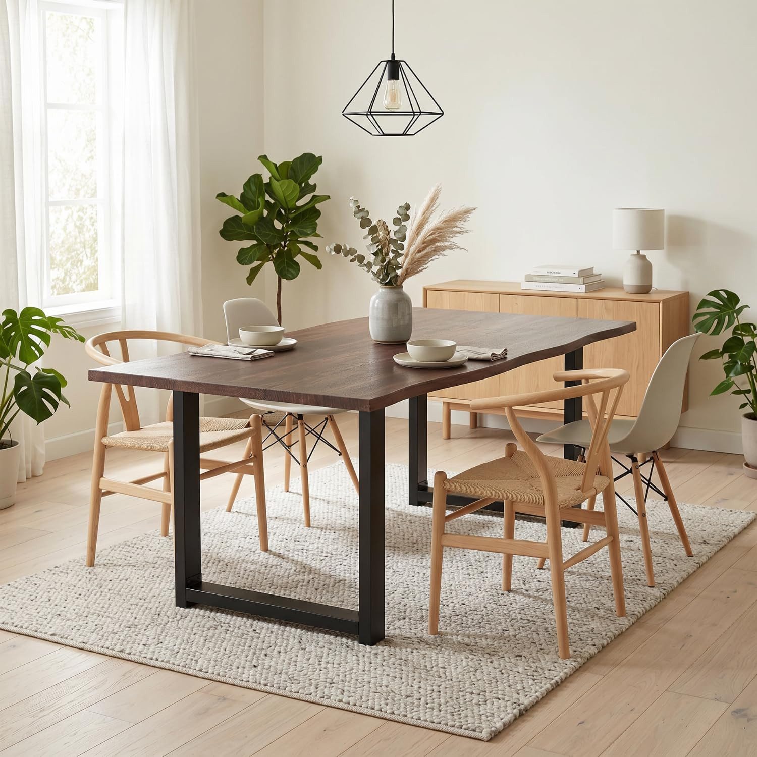 FUFU&GAGA Esstisch 160x80cm Massivholz, Baumkante Industrie-Design Braun