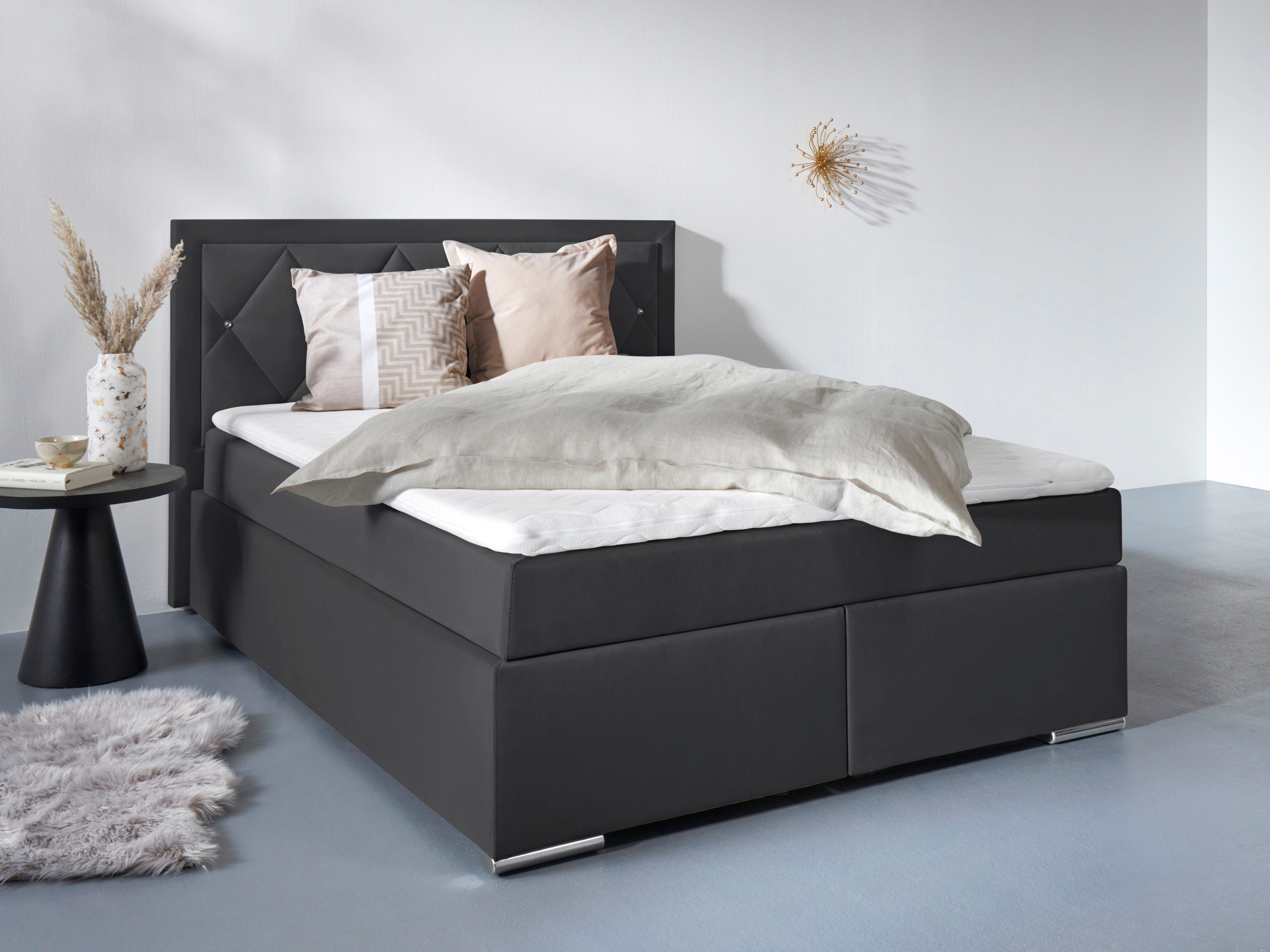 Home affaire Boxbett ALFIE, Polsterbett wahlweise mit Bettkasten, Samtvelours-Bezug (mit PUR-Schaumtopper (H2), Kaltschaumtopper (H3) oder Viscotopper (H4), mit Bonnell-oder Taschenfederkernmatratze H2,H3, H4, 120/140/180x200cm