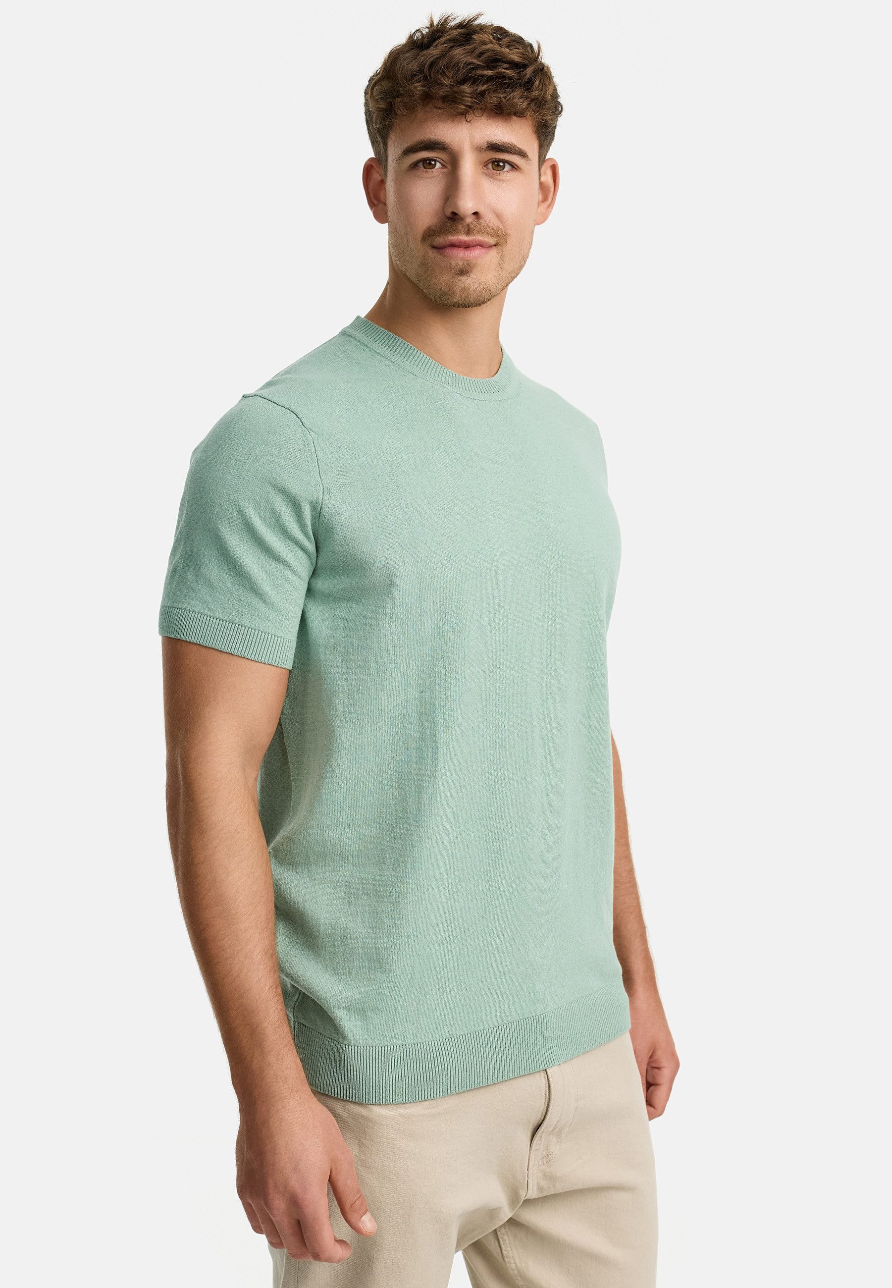 INDICODE T-Shirt Herren INVasko Shirt Tee Herrenshirt T-Shirt Feinstrick mit Rippstricksaum – Bild 4 von 5