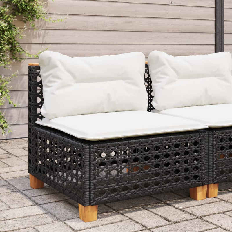 vidaXL Loungesofa Gartensofa ohne Armlehnen mit Kissen Schwarz Poly Rattan