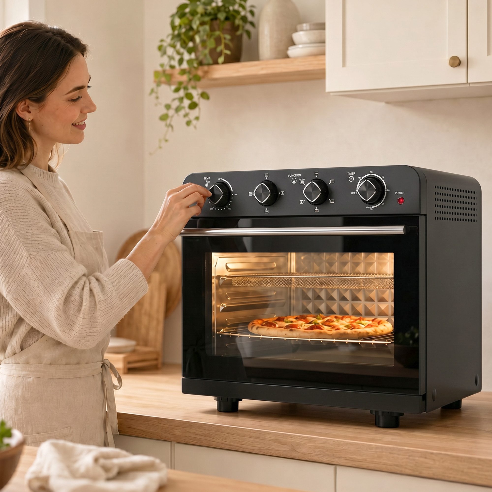 HOMCOM Minibackofen Heißluftfritteuse mit Frittierkorb, 36 L Garraum, 1800 W, Drehspieß