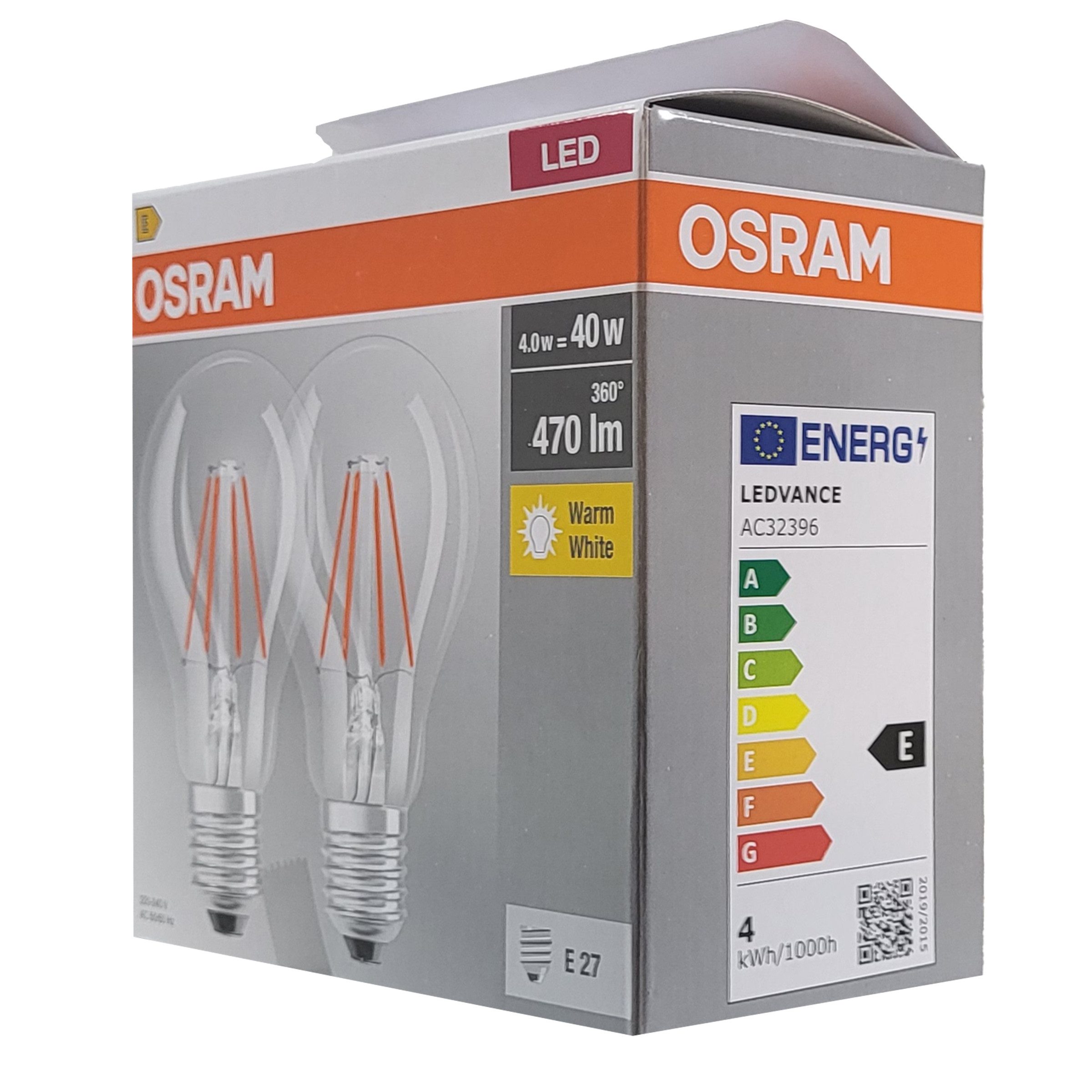 Osram LED-Leuchtmittel Osram BASECLA40 – Effiziente 4W Filament LED E27 im 20er-Pack, 20 St.