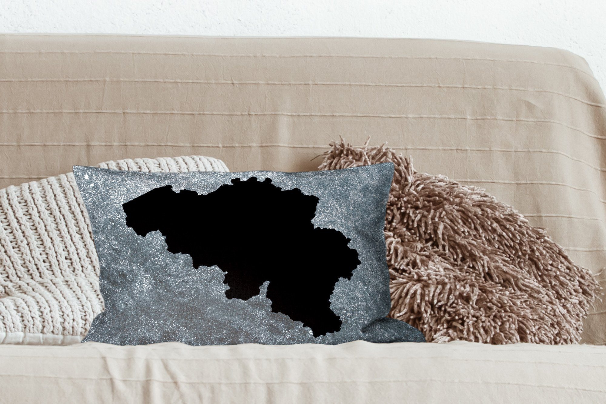 Wohzimmer Belgien Grau, Karte Füllung, - Schlafzimmer MuchoWow mit - Dekokissen Dekoration, Dekokissen Zierkissen,