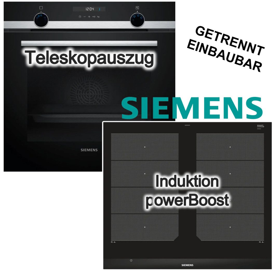 SIEMENS Backofen-Set Hydrolyse Backofen 3DHeißluft + Induktionsfeld Flexzonen Booster, mit 1-fach Teilauszug, Hydrolyse