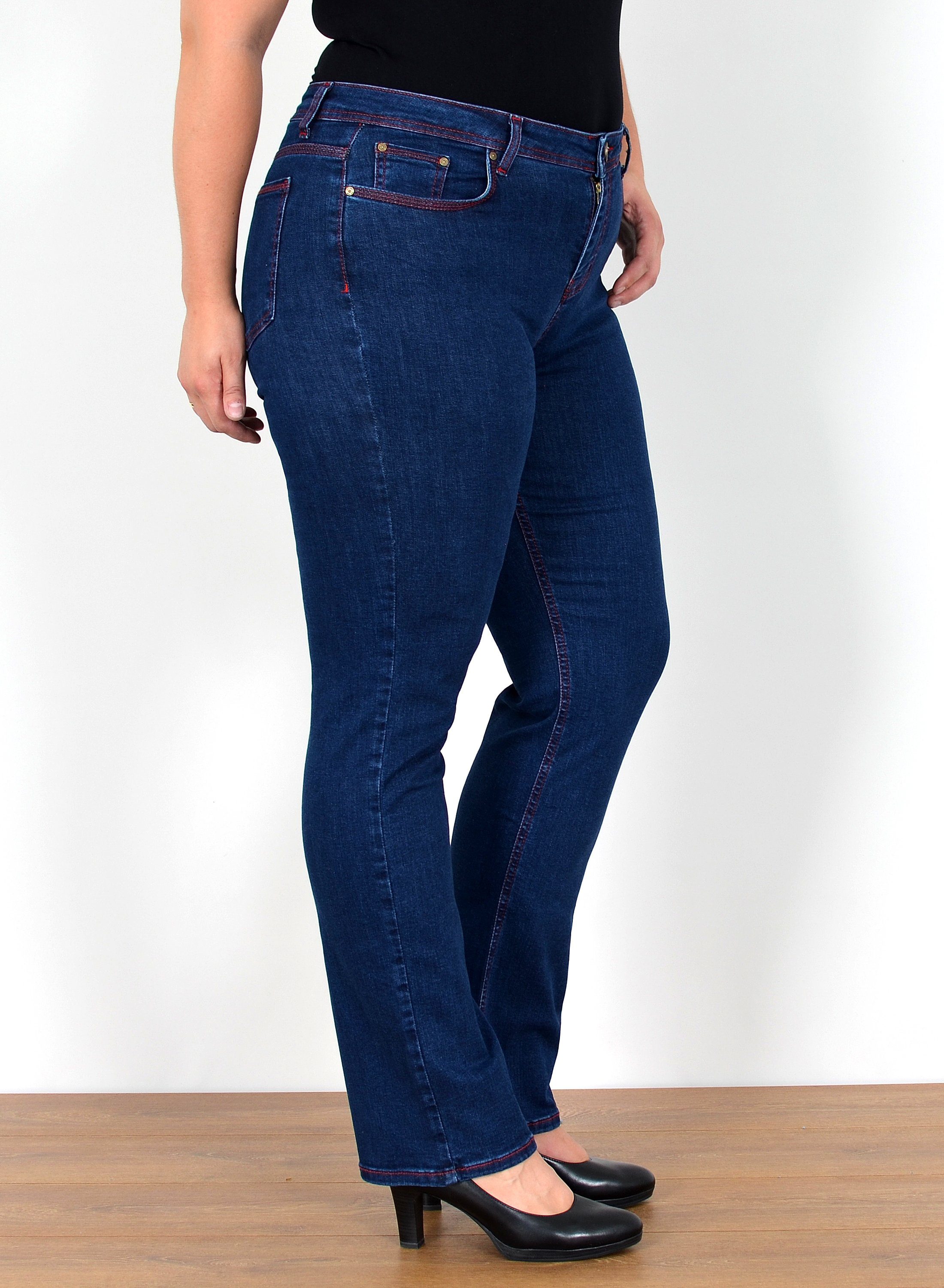 ESRA Straight-Jeans FG5 High Waist Damen Jeans Straight Leg Stretch Hose Übergröße Große Größe