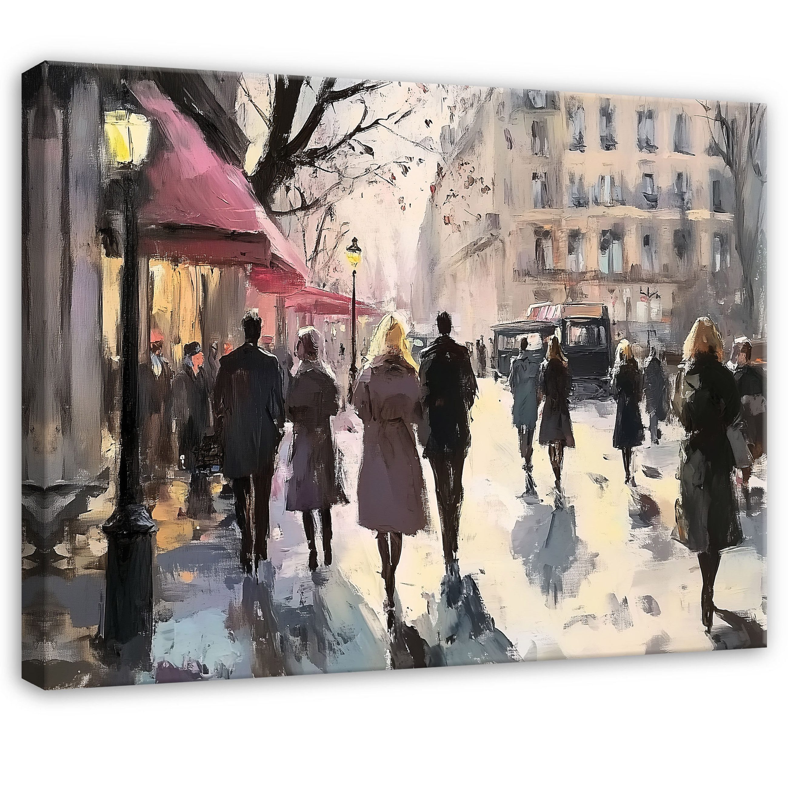 Wallarena Leinwandbild Straße Gebäude Menschen Wandbilder Wand Deko XXL Bilder, Kunst (groß Bilder Wohnzimmer Schlafzimmer Einteilig, 1 St), Bilder Klein Wohnzimmer Schlafzimmer Küche Wandbild Wand Deko 40x30