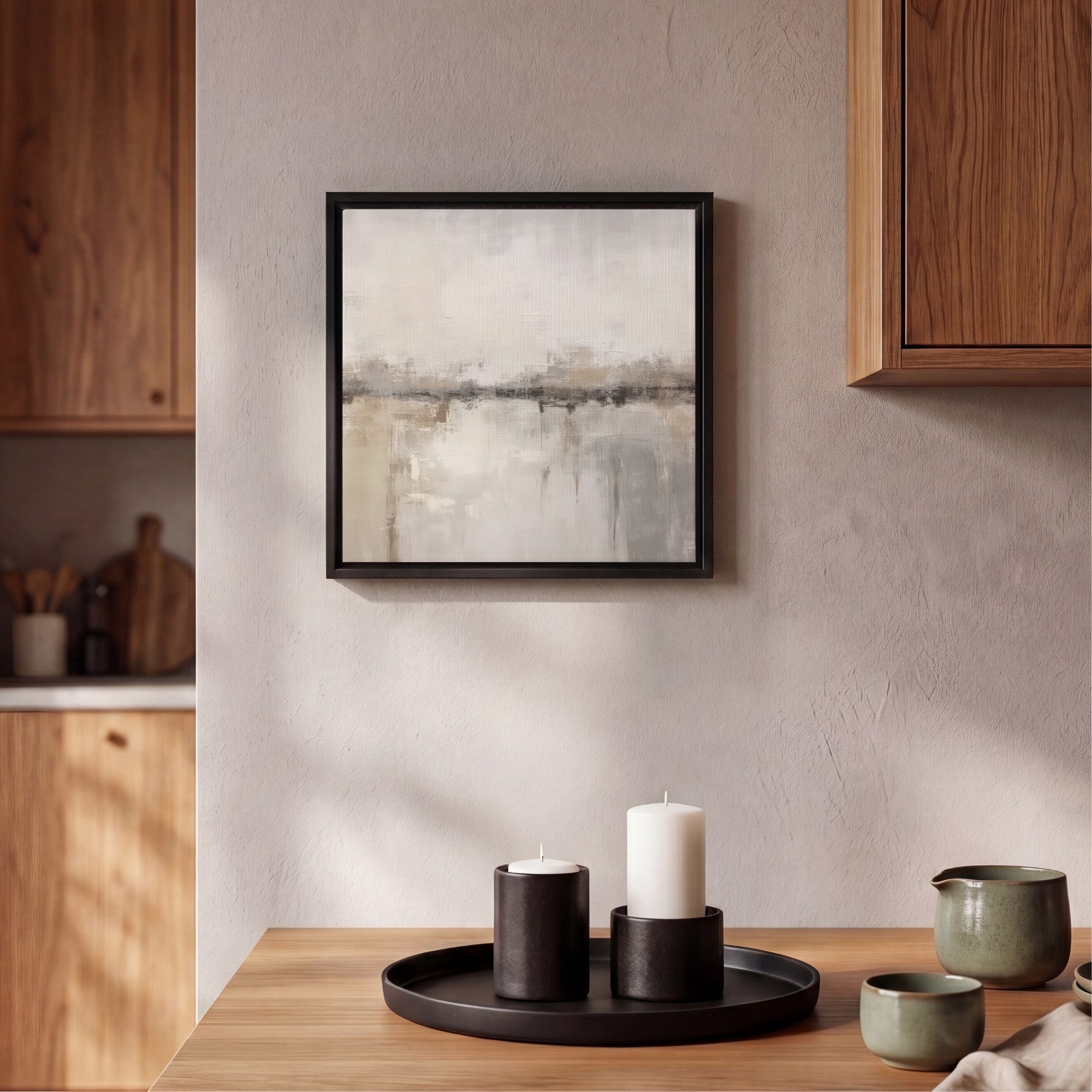 OneMillionCanvasses® Leinwandbild mit Rahmen - Moderne Kunst - Abstrakt - Beige, Fotodruck (1 St), Leinwand Bilder Klein, Wand Dekoration Aesthetic 20x20cm – Bild 2 von 5