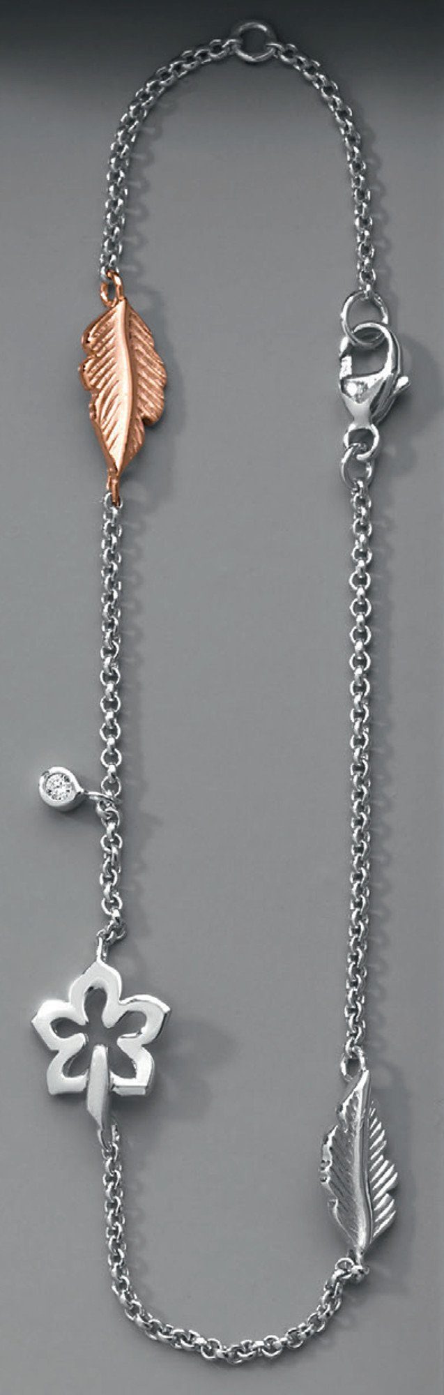 Armband aus Silber Blume Zirkonia ELEMENT & cm Feder Feder Schmuck Silber Ø, ONE & Damen 19 Silberarmband Blume 925