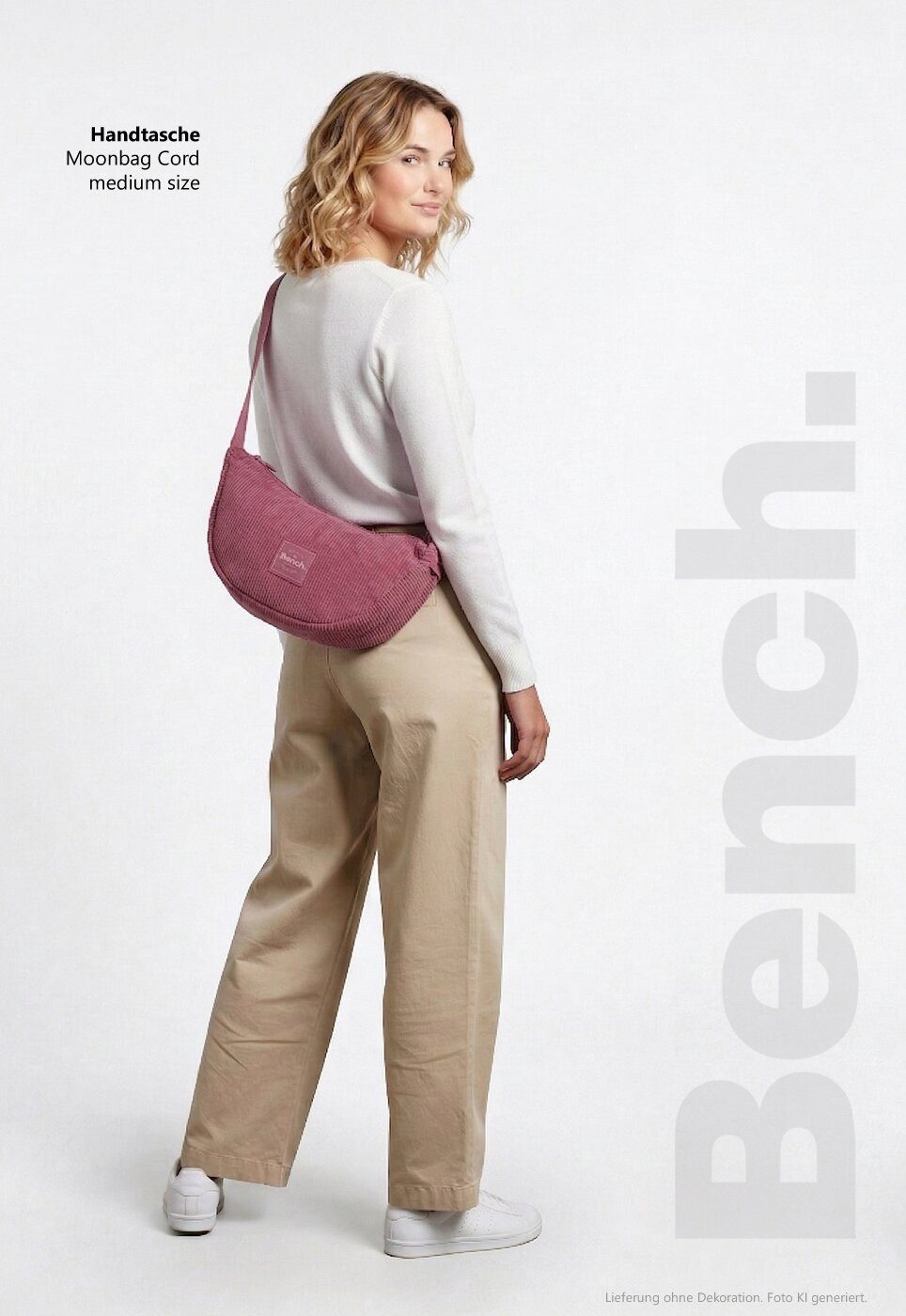Bench. Handtasche Crossbag Moon Bag Schultertasche Slingbag Medium, Damentasche Damen Freizeittasche Mond Form Cord 64230 + Etui