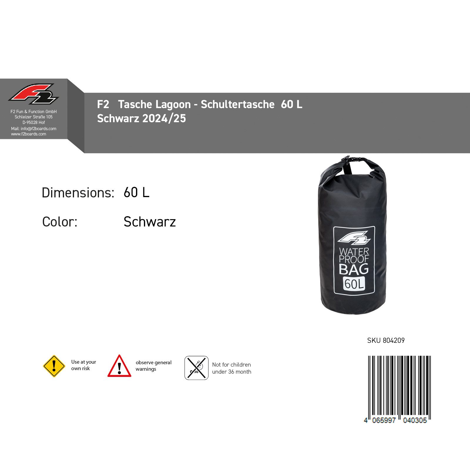 F2 Drybag F2 Tasche Lagoon - Schultertasche 60 L Schwarz 2024/25