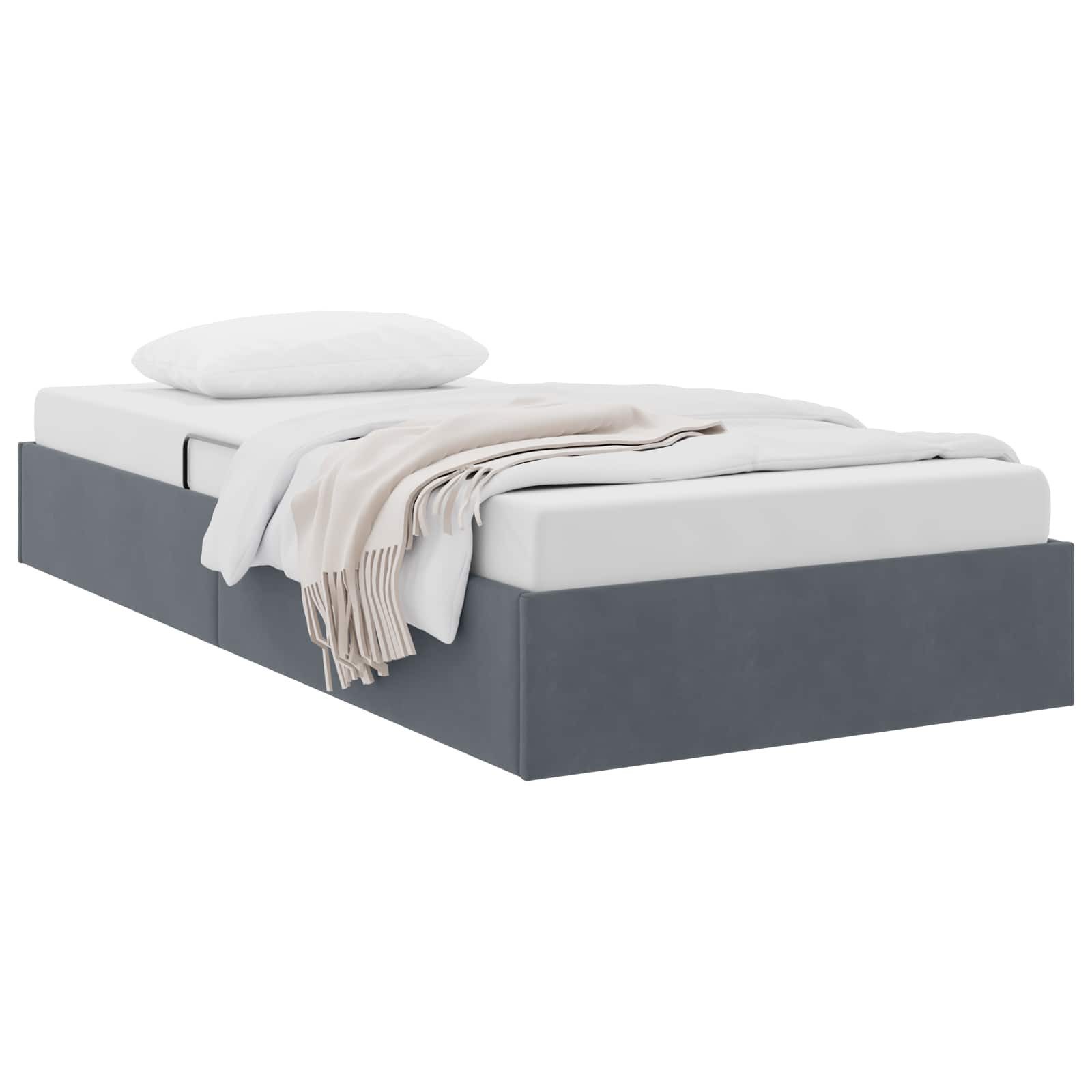 vidaXL Bett Ottoman Bettgestell mit Speicher Dunkelgrau 90 x 190 cm Samt (1-tlg)