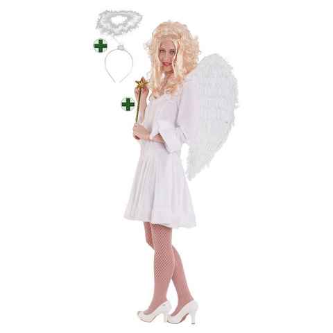 Karneval-Klamotten Engel-Kostüm Engelskostüm Damen weiß mit Heiligenschein, Weihnachtskostüm Erwachsene