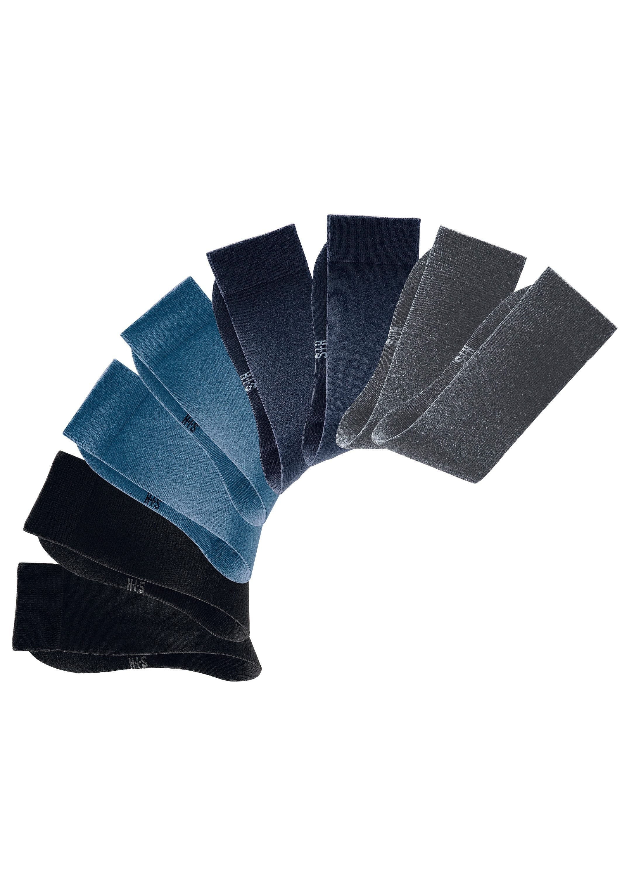 H.I.S Basicsocken dunkelgrau marine, mit (4-Paar) schwarz, Baumwollanteil hohem blau