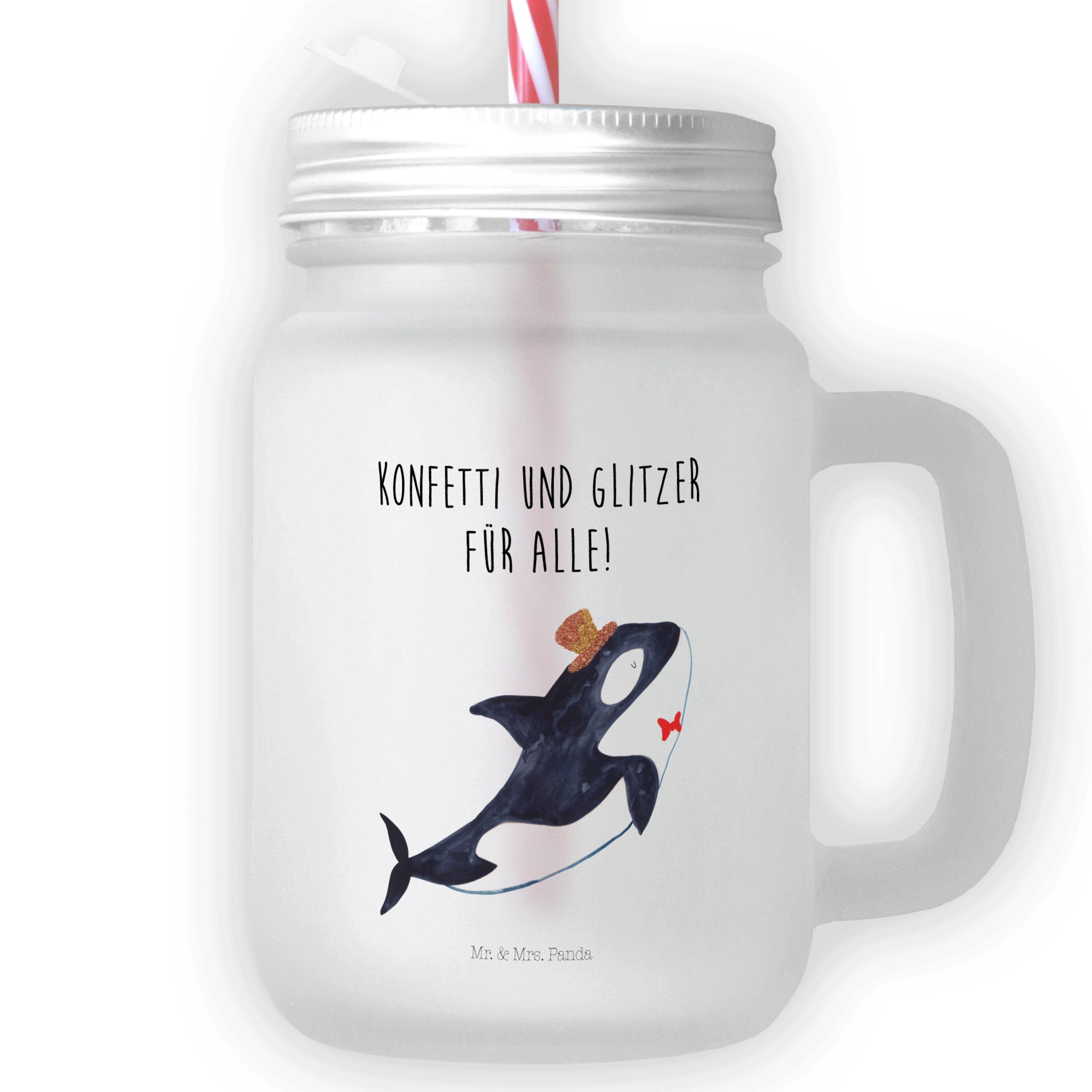 Mr. & Mrs. Panda Cocktailglas Orca Zylinder, Cocktailglas, Transparent, Glas, Trinkglas, Geburtstag, 1-tlg., Premium Glas