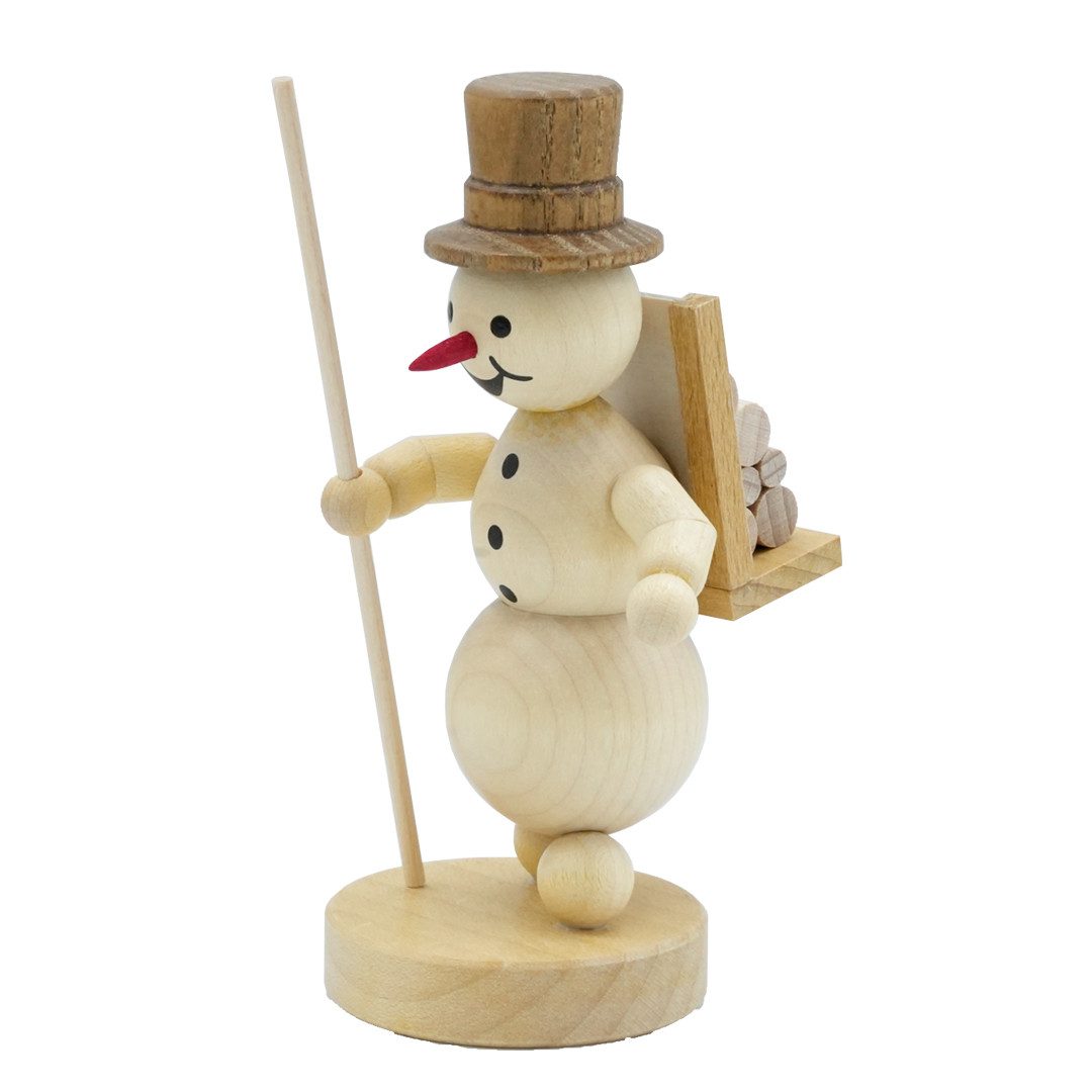 Drechslerei Volkmar Wagner Dekofigur Wagner Schneemann mit Kiepe, Handarbeit aus dem Erzgebirge