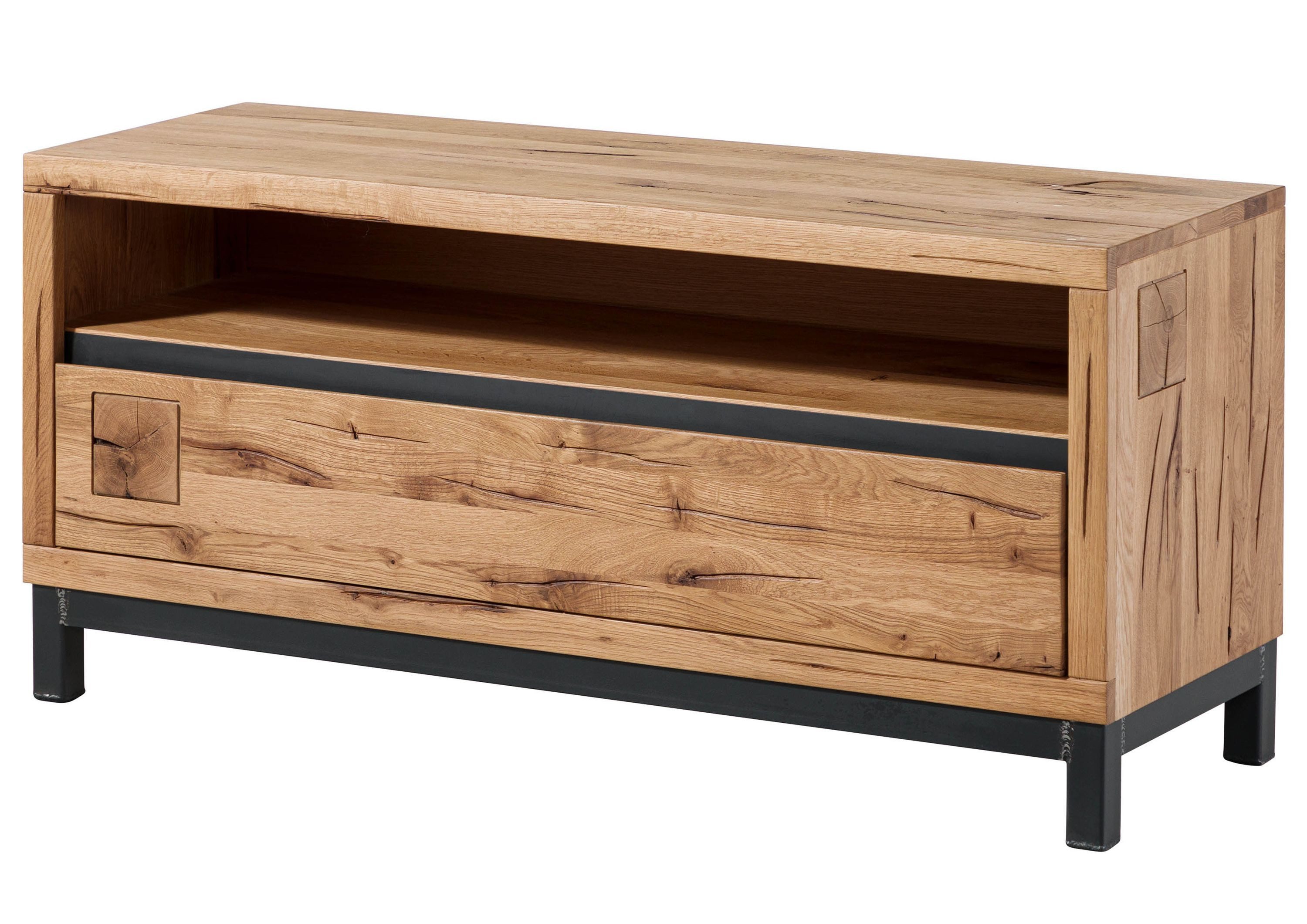 Massivmoebel24 TV-Board VILLANDERS Wildeiche Massivholz natur (Massivholz montiert 47 kg VILLANDERS #112), Wildeiche 120x40x56 cm (BxTxH) natur geölt