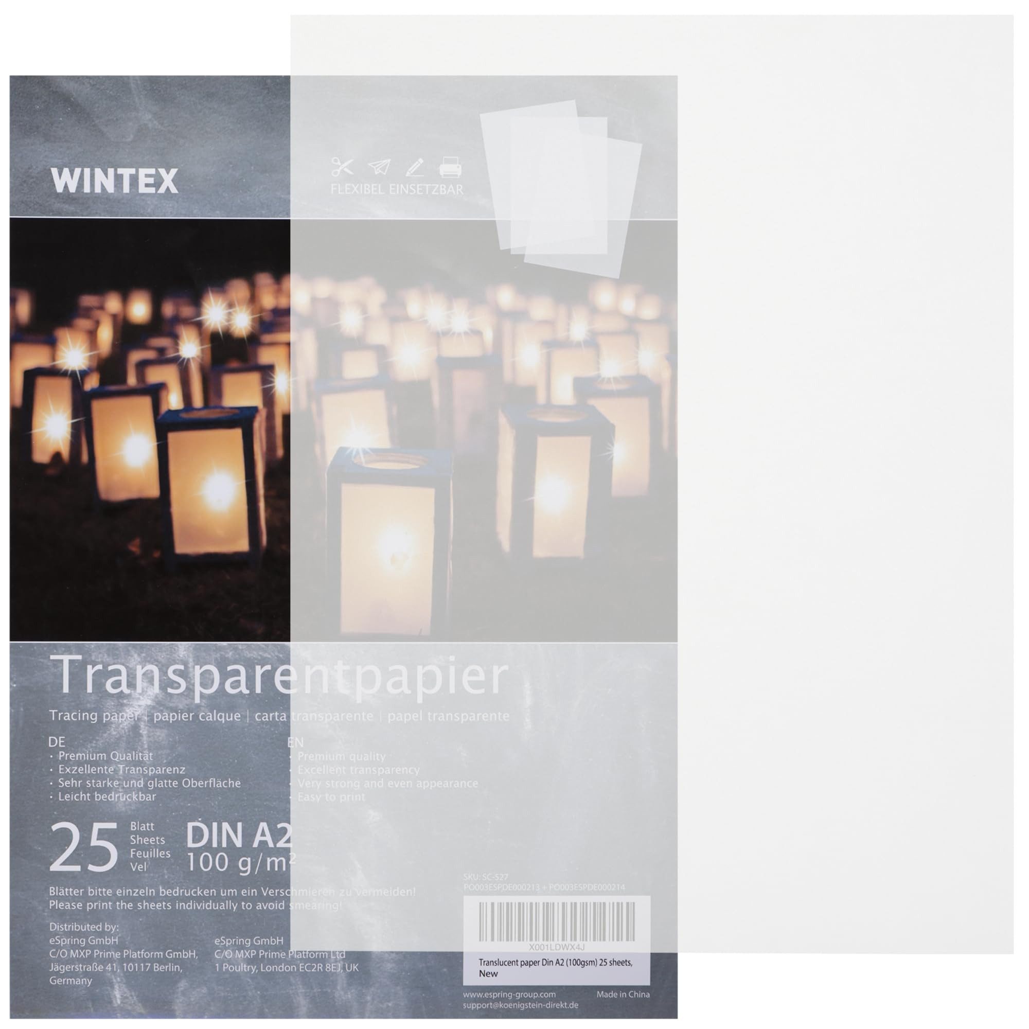 WINTEX Transparentpapier 50 Blatt Transparentpapier DIN A4 50 g/qm Schnittmusterpapier weiß
