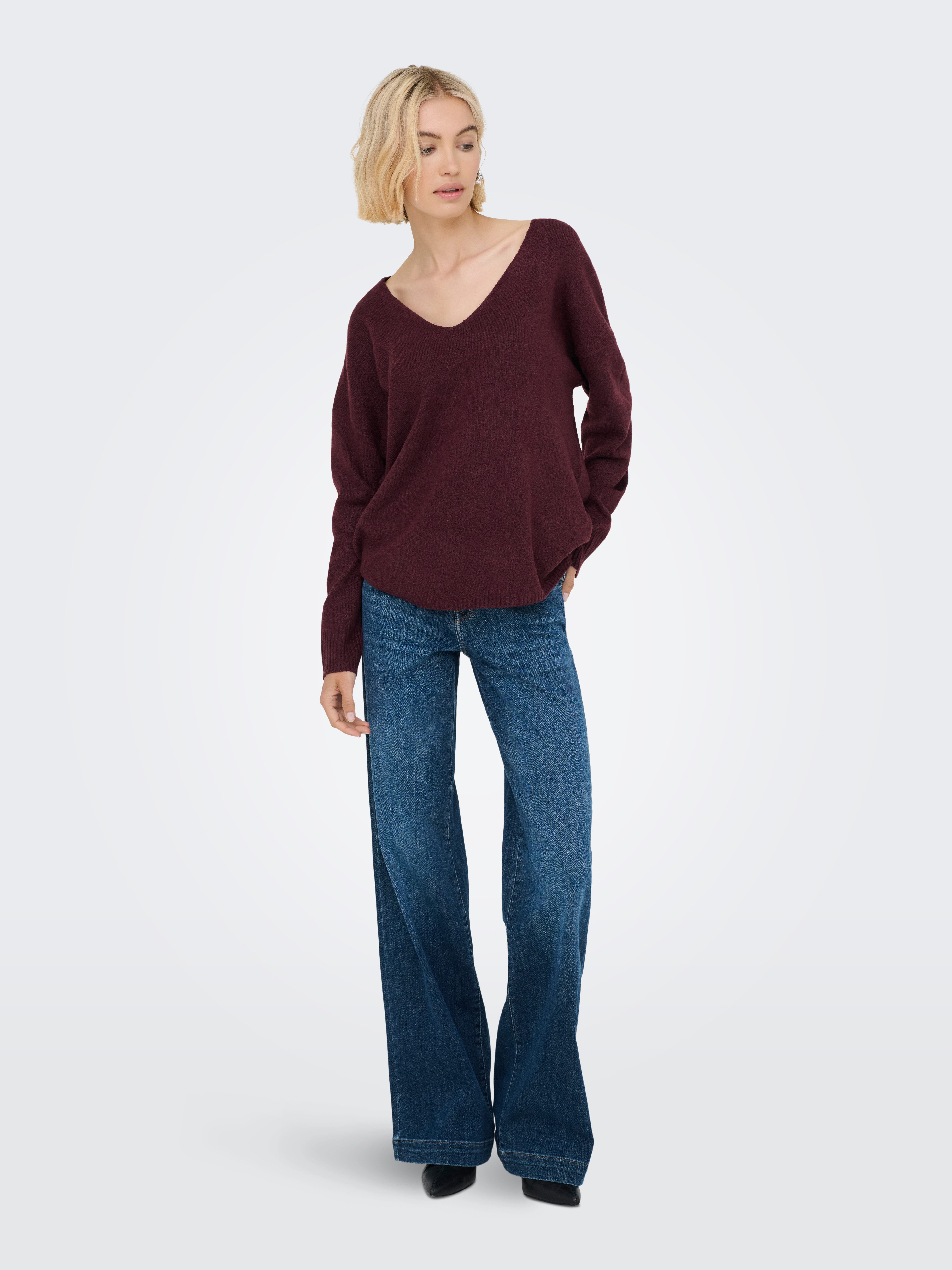 ONLY V-Ausschnitt-Pullover ONLRICA LIFE L/S V-NECK PULLO KNT NOOS Materialmix, regular fit