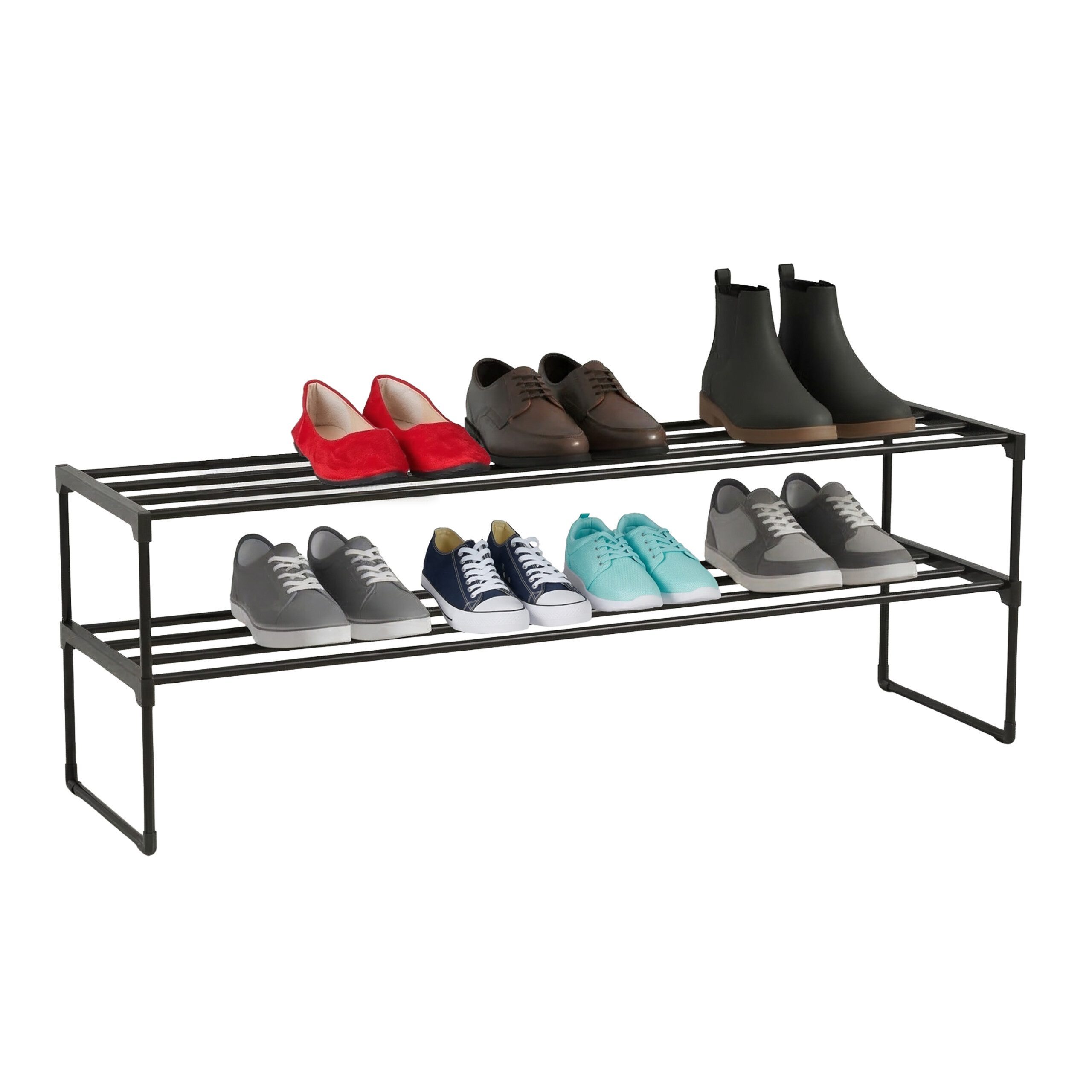 relaxdays Schuhregal Metall, 1-tlg., schwarz, 2 Ebenen, 117 cm