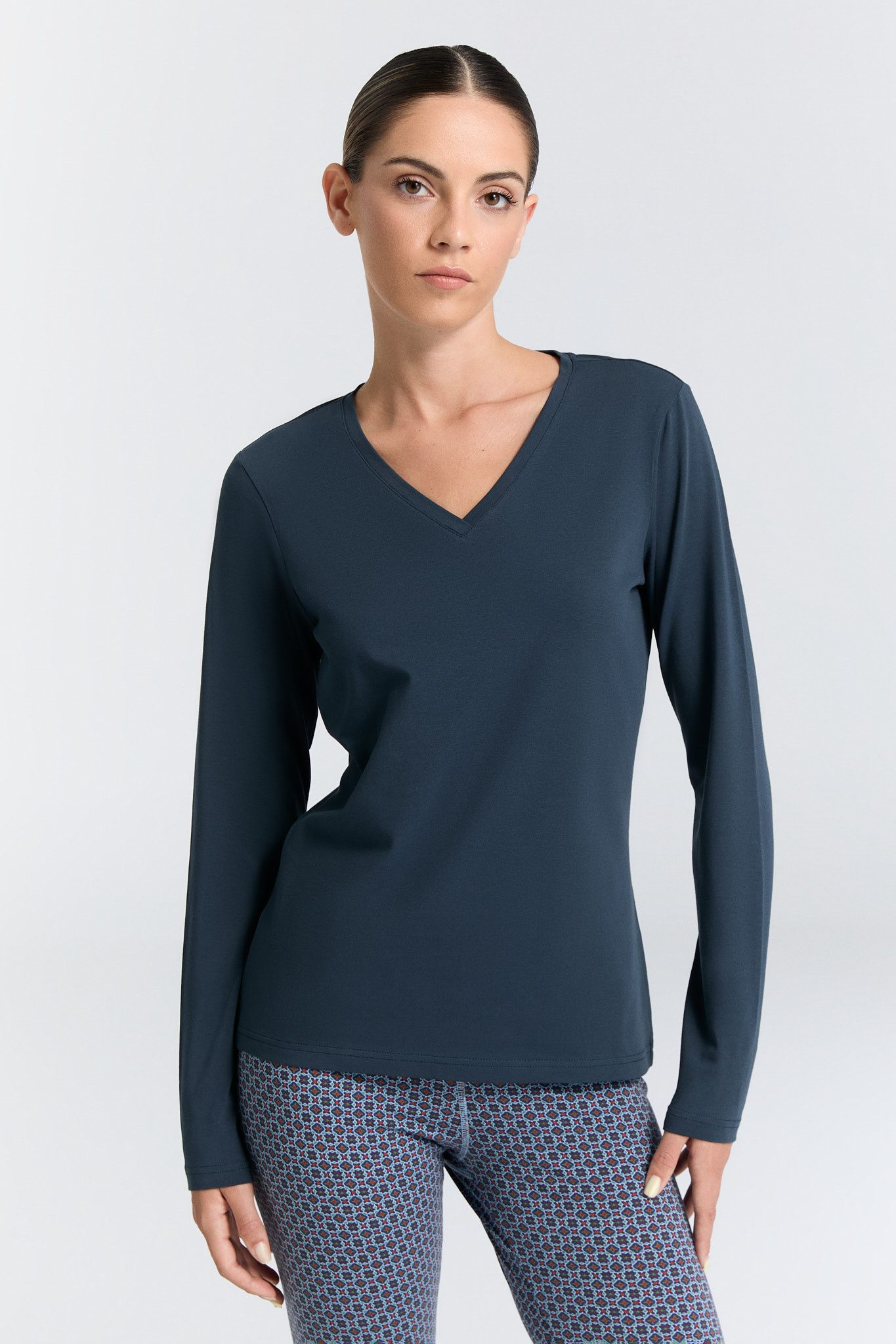Leela COTTON Langarmshirt Damen V-Neck Langarmshirt