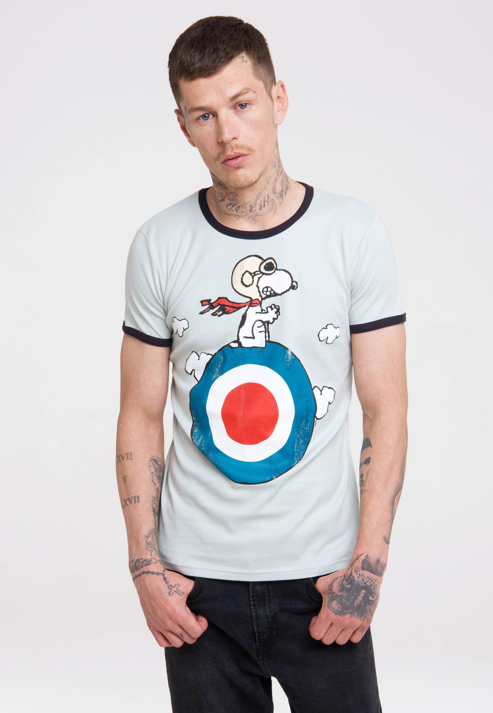 Pilot % 100 mit Snoopy LOGOSHIRT Aus gefertigt Peanuts reiner T-Shirt Bio-Baumwolle lizenziertem - hochwertiger, Print,