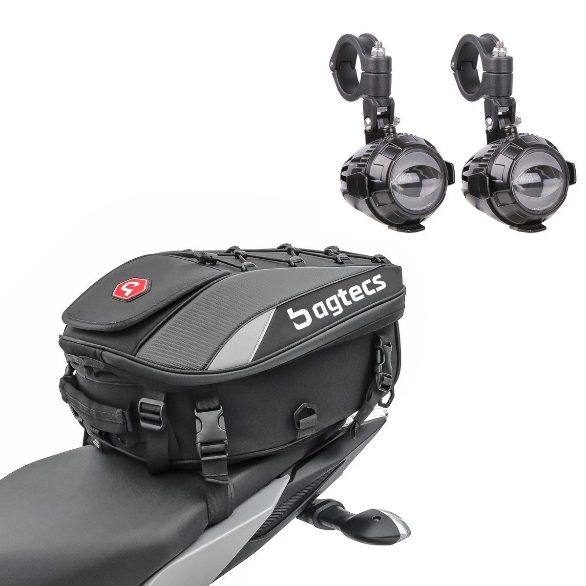 Bagtecs Reisetasche Hecktasche 20-30Ltr + Innentaschen Alu Koffer + LED Zusatzscheinwerfer