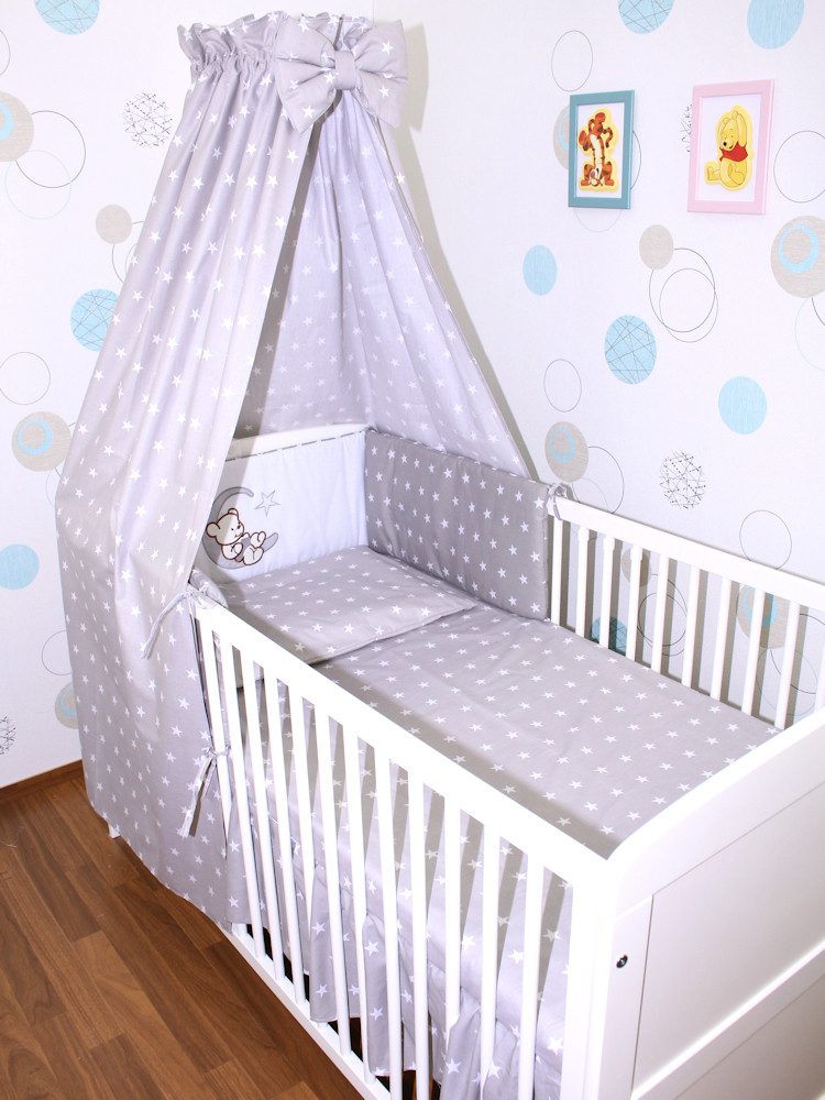 Babybettwäsche Baby Bettset -5-6 teiliges Set mit Vollstoff Himmel Nestchen- BÄRCHEN