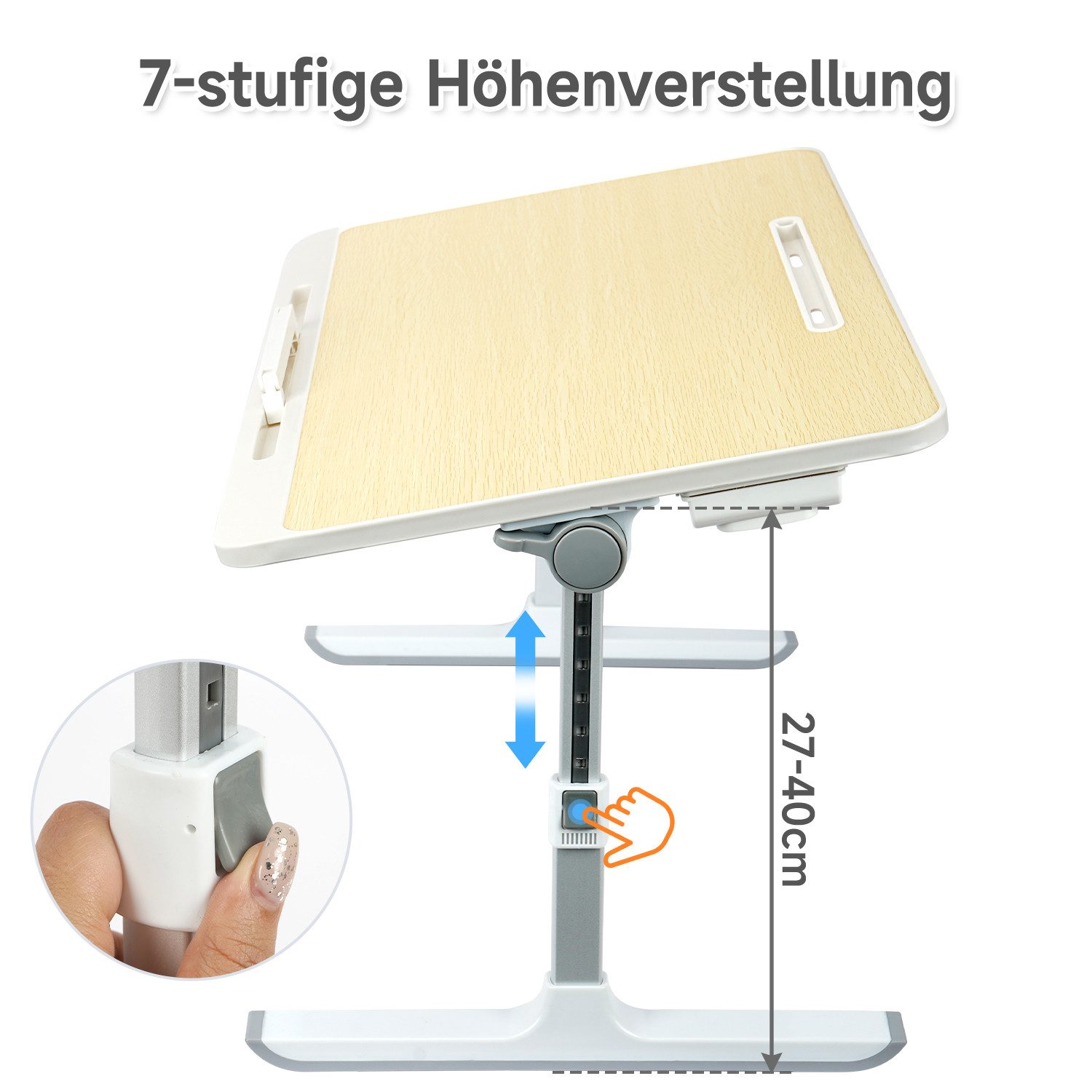 OSTWOLKE Laptoptisch Betttisch Klappbar mit Schublade höhenverstellbar Tisch 60x40cm, Laptoptisch mit Laptop-Stopper, für Sofa, Couch, Bett oder Tisch – Bild 4 von 5