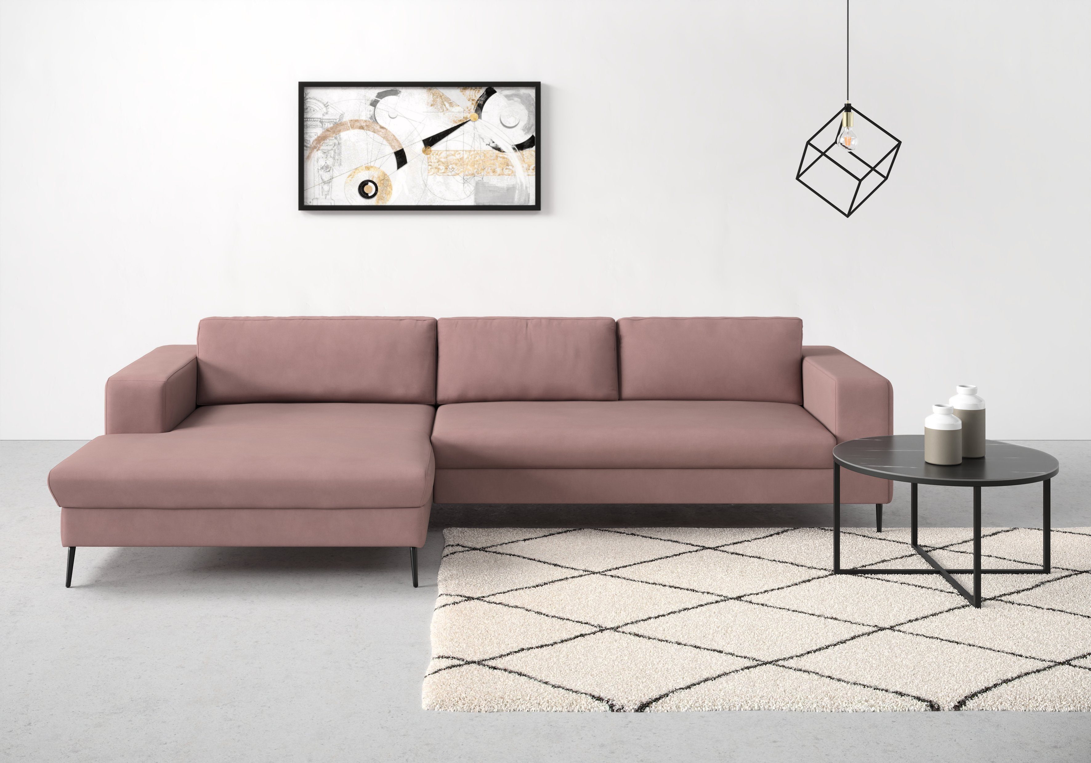 DOMO collection Ecksofa Modica, zeitlos und elegant, L-Form, Auch in Cord, Fußhöhe passend für gängige Saugroboter!