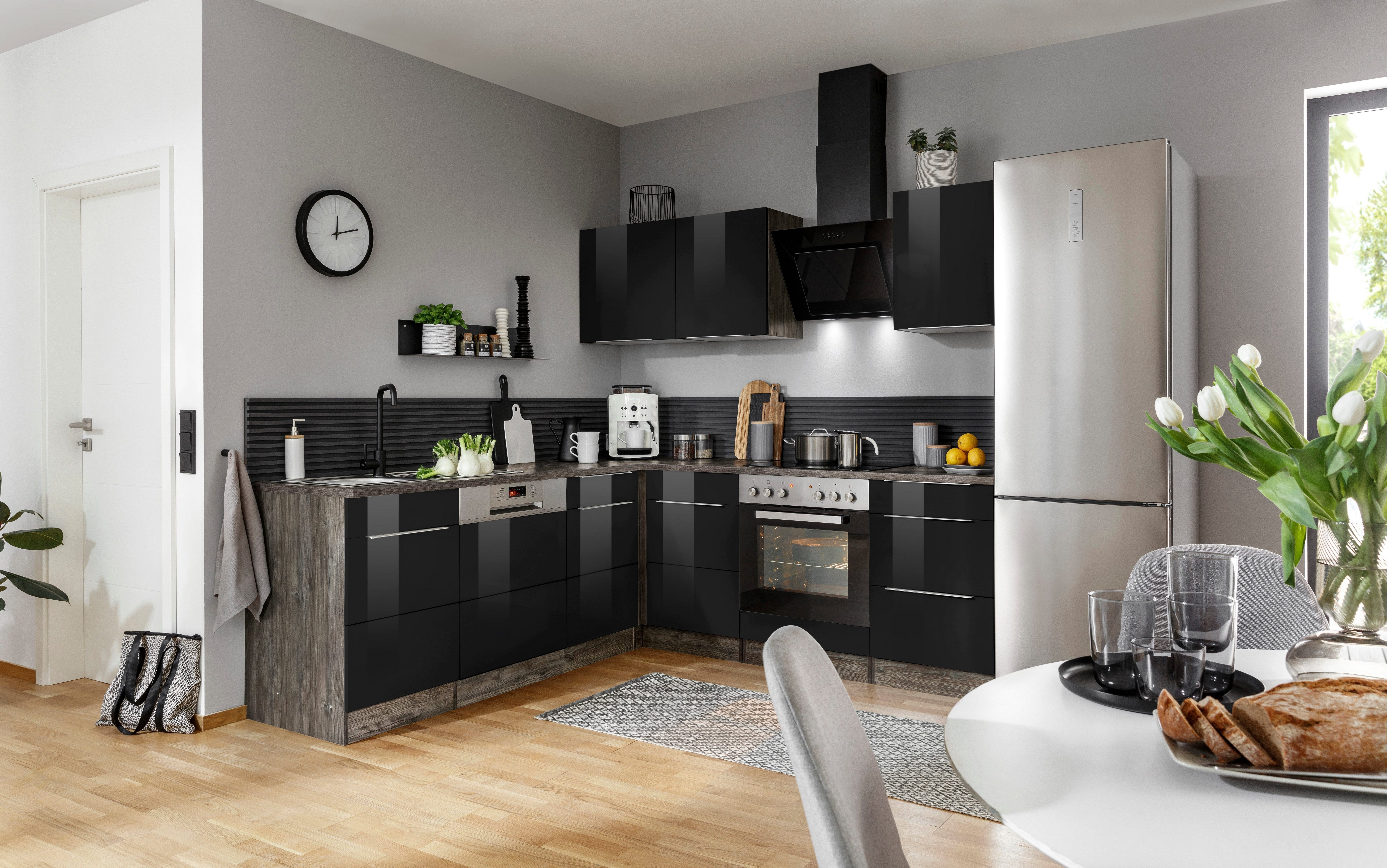 KOCHSTATION Winkelküche KS-Brindisi, Stellbreite 220/220 cm, wahlweise mit E-Geräten, mit MDF-Fronten