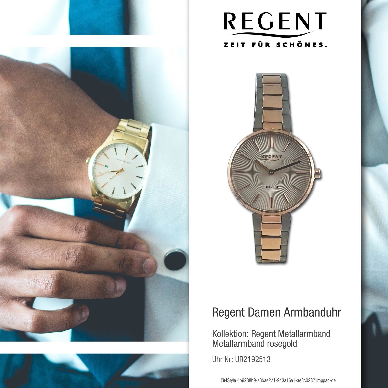 Quarzuhr Analog, Damen Regent groß Metallarmband Damenuhr Gehäuse, silber, Armbanduhr (30mm) Regent rosegold, rundes