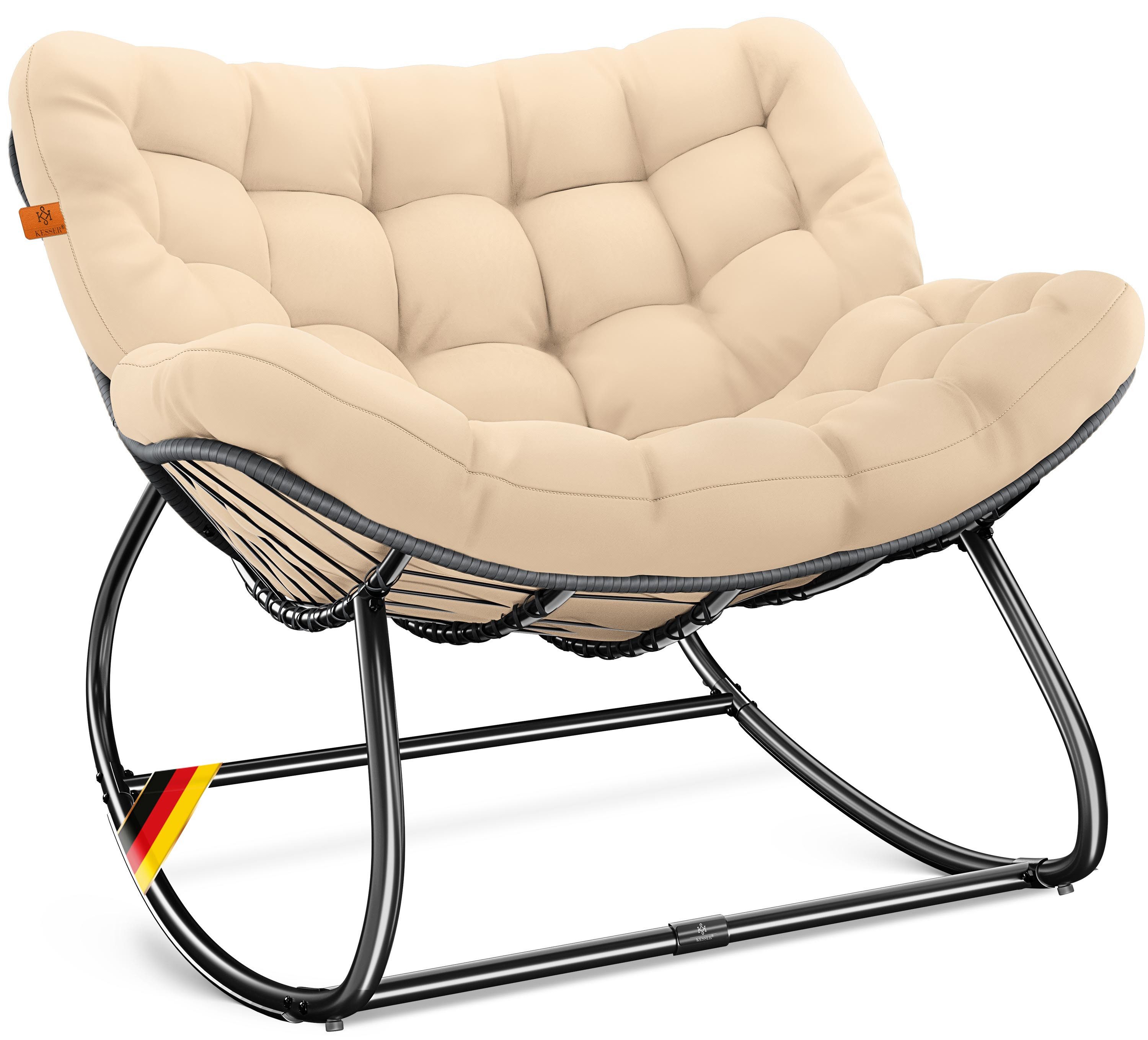 KESSER Schaukelstuhl Schaukelsessel Chillexer für drinnen & draußen (maximale Belastung 120kg, witterungsbeständig & mit rutschfesten Füßen), Loungesessel ergonomisches Relaxsessel für Balkon, Garten & Wohnzimmer