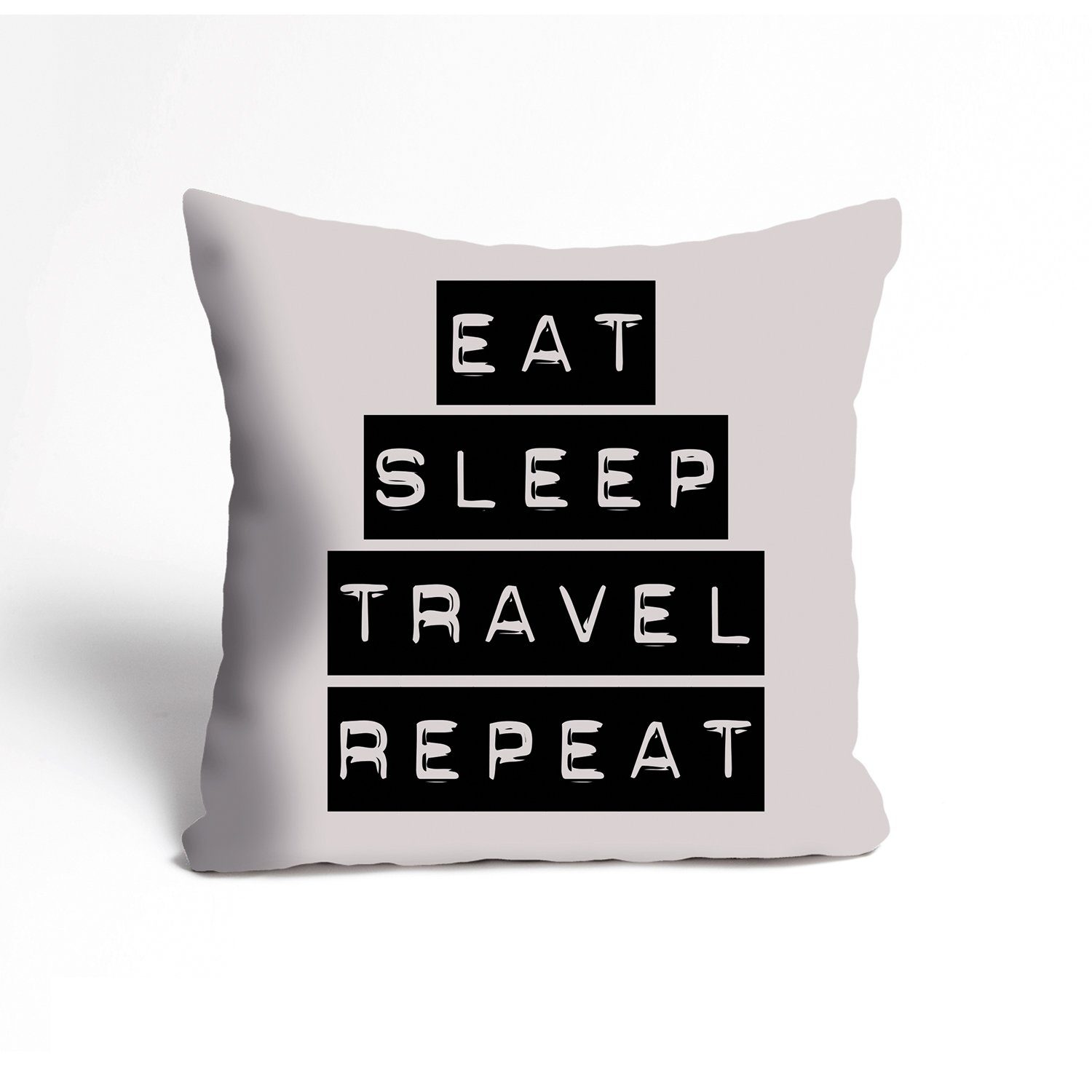 Kissenbezug Eat Sleep Travel Repeat - Spruch - Kissenhülle - Zierkissenbezug, queence (1 Stück), 40x40cm - mit Reißverschluss