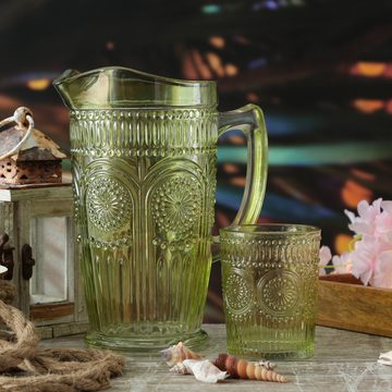 MARELIDA Glas Trinkglas grün 280ml Wasserglas Saftglas Vintage Boho Blumenmuster, Glas